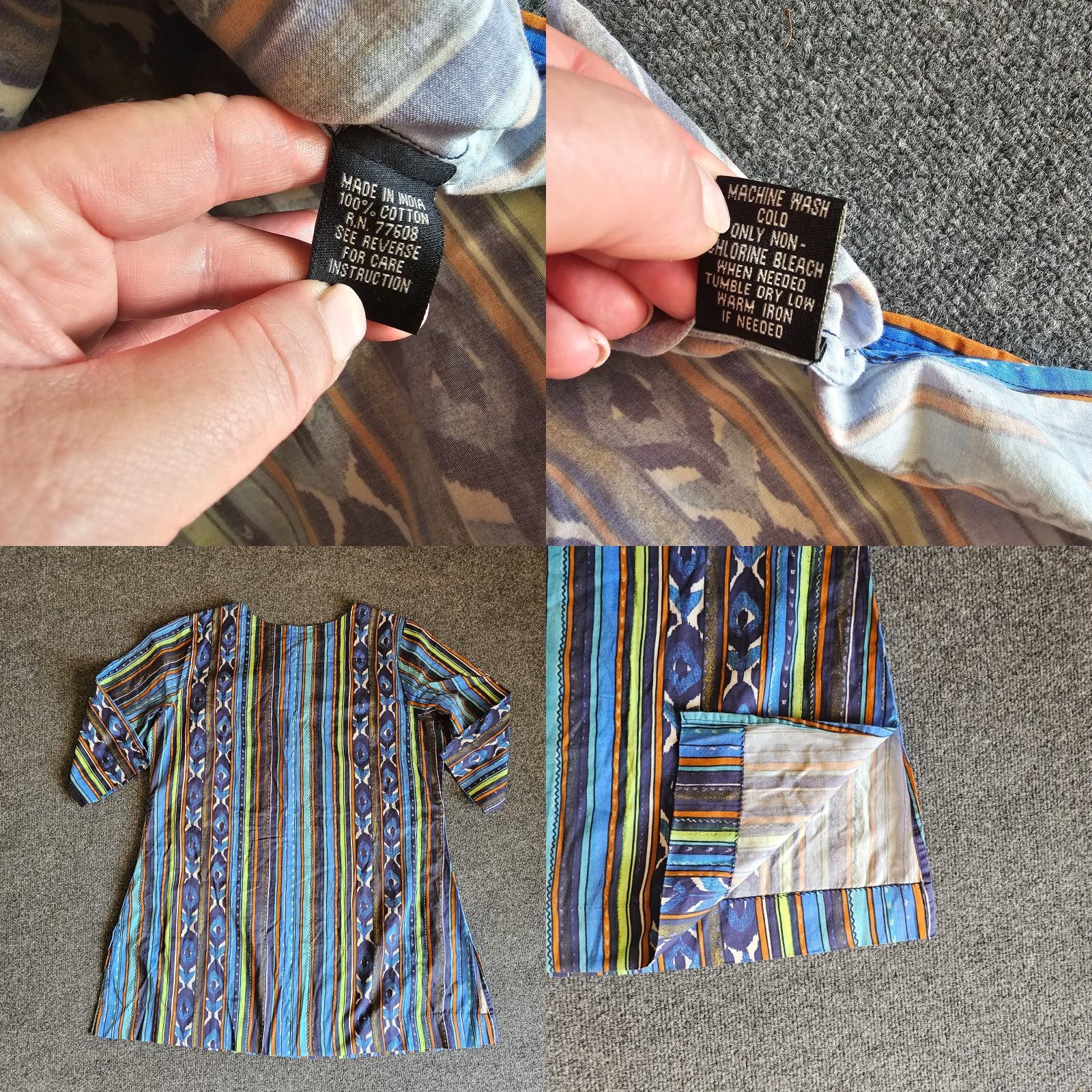 Vintage J. Peterman Top Tunic Womens XL Blue Striped 3/4 Sleeve Round Neck Casual Career Blouse Size XL / US 12-14 / IT 48-50 - 8 Thumbnail