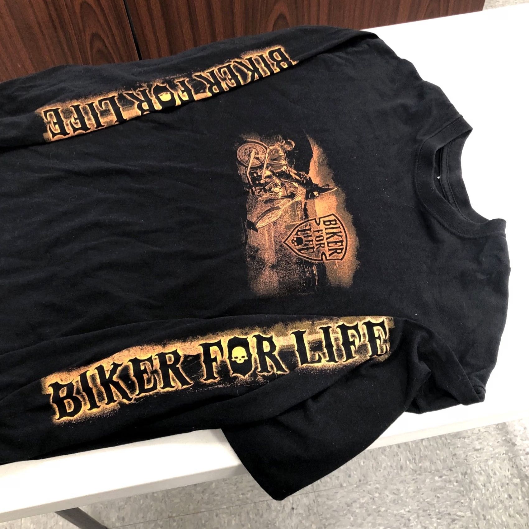 Vintage Hot Leathers Shirt Biker For Life Black Long Sleeve Crew Neck XL Men T-Shirt Leather Graphic Print - Mens Size US XL / EU 56 / 4 - 7 Thumbnail