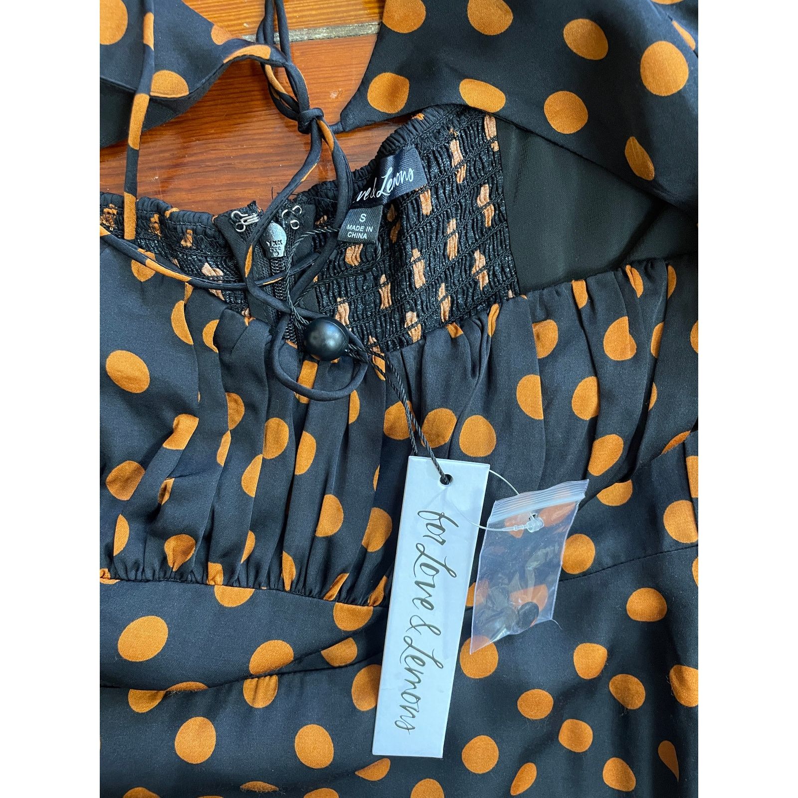 For Love & Lemons For Love & Lemons Lark Black Gold Polka Dot Mini Dress S Size S / US 4 / IT 40 - 2 Thumbnail