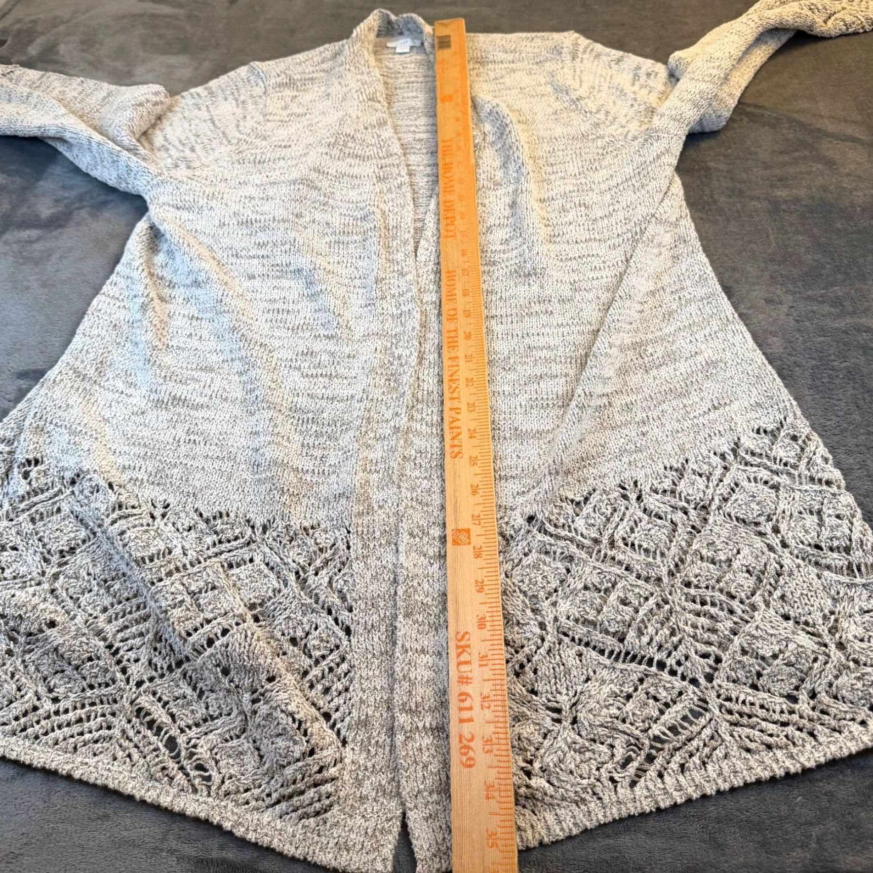 J. Jill VINTAGE J Jill Cardigan Knit Open Front Womens XL Gray Geometric Crochet Marbled Lace Open-Knit Lightweight Casual Fall Spring Womens Size XL / US 12-14 / IT 48-50 - 7 Thumbnail