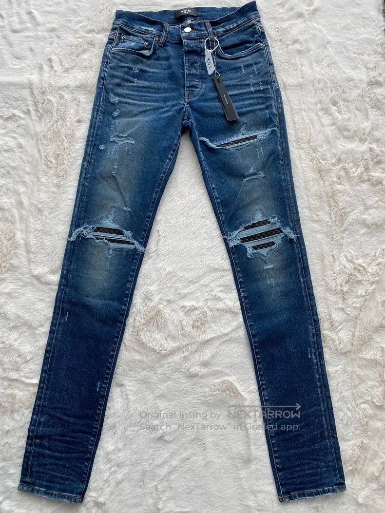 Amiri Amiri Size 32 Washed blue diamond plaid patchwork MX1 jeans Size US 32 / EU 48 - 1 Thumbnail