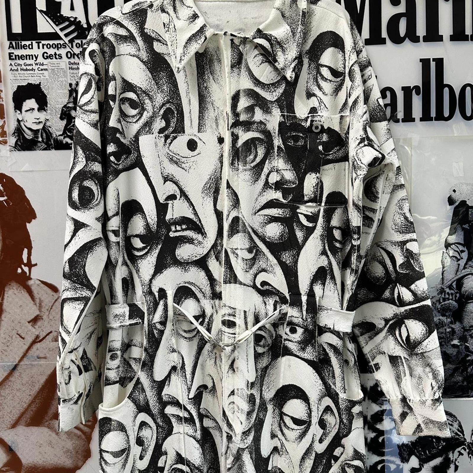 Unknown London Black and White Abstract Faces Printed Jumpsuit with Belt Size 30" / US 8 / IT 44 - 6 Thumbnail