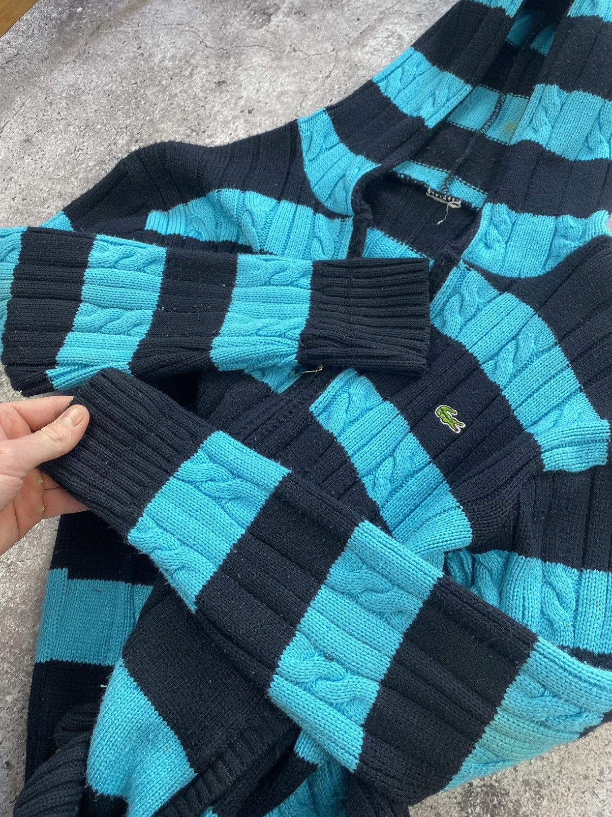 Lacoste × Vintage Vintage Lacoste knitted zip hoodie 90’s blue/black bootleg Size US L / EU 52-54 / 3 - 8 Thumbnail