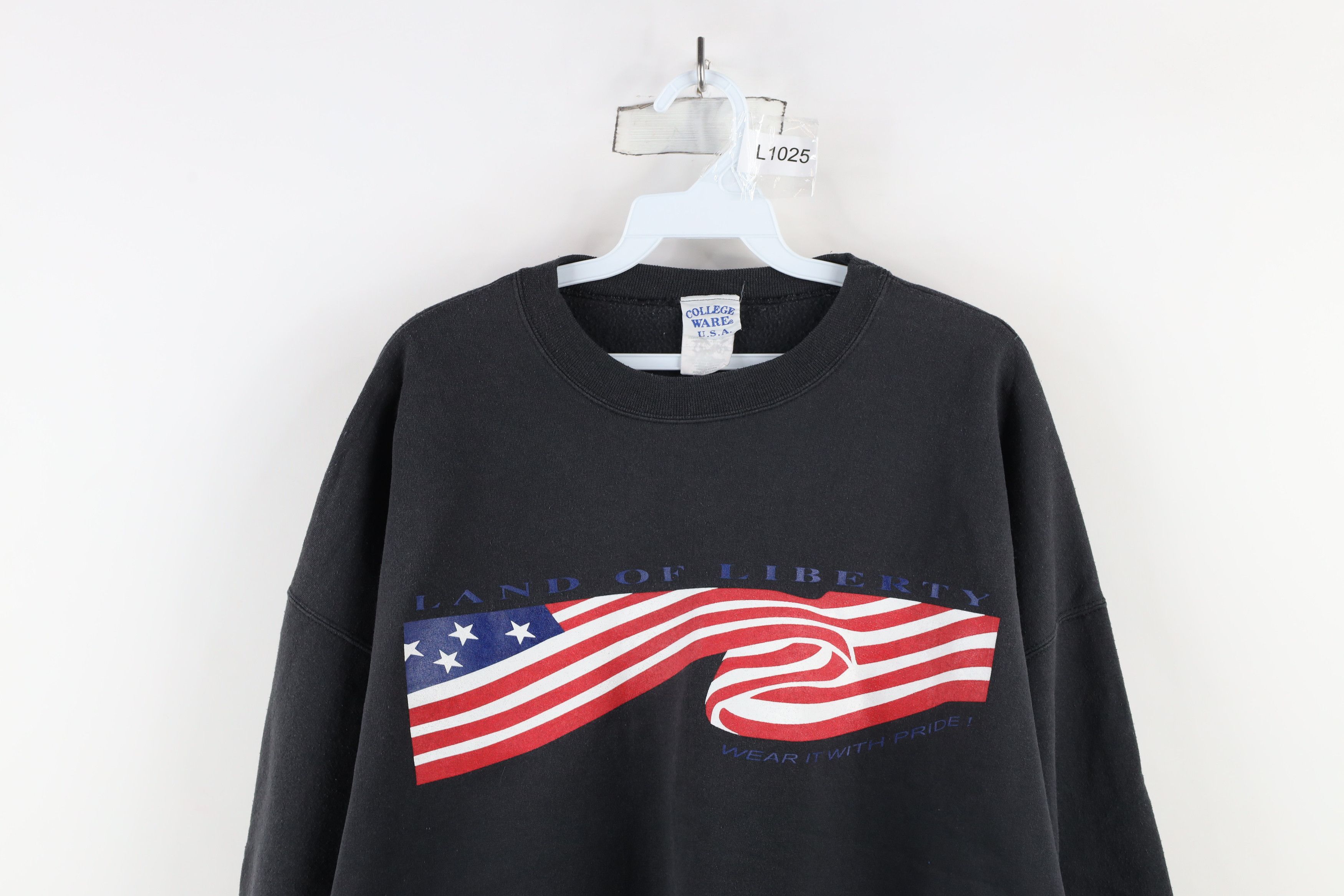 Vintage Vintage 90s Spell Land of Liberty USA Flag Sweatshirt Black Size US XXL / EU 58 / 5 - 2 Thumbnail