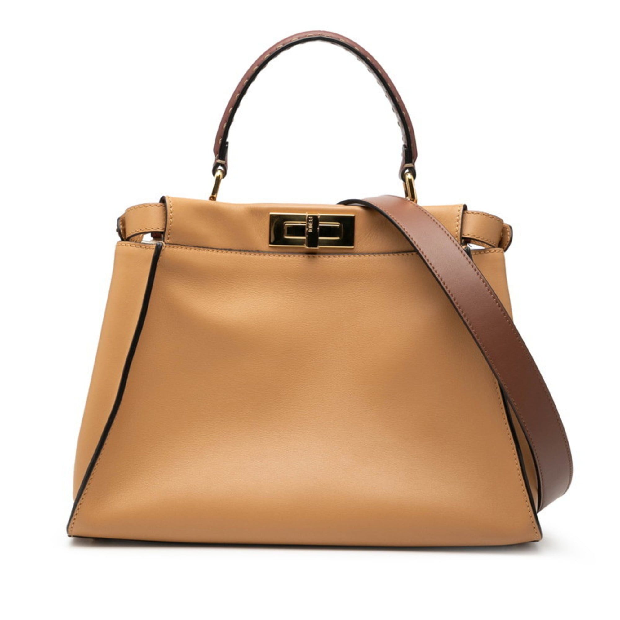 Fendi Selleria Peekaboo Regular Handbag/Shoulder Bag 2WAY 8BN290 Brown Bordeaux and Gold Leather Women's FENDI
