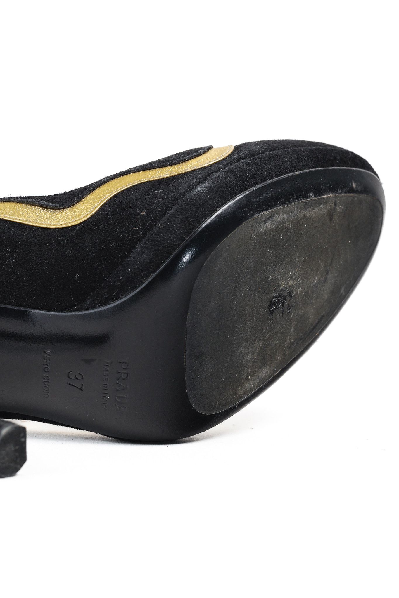 Prada Prada SS/08 Black & Gold Suede Wavy-Stripe Scalloped Heels Size US 6.5 / IT 36.5 - 5 Thumbnail