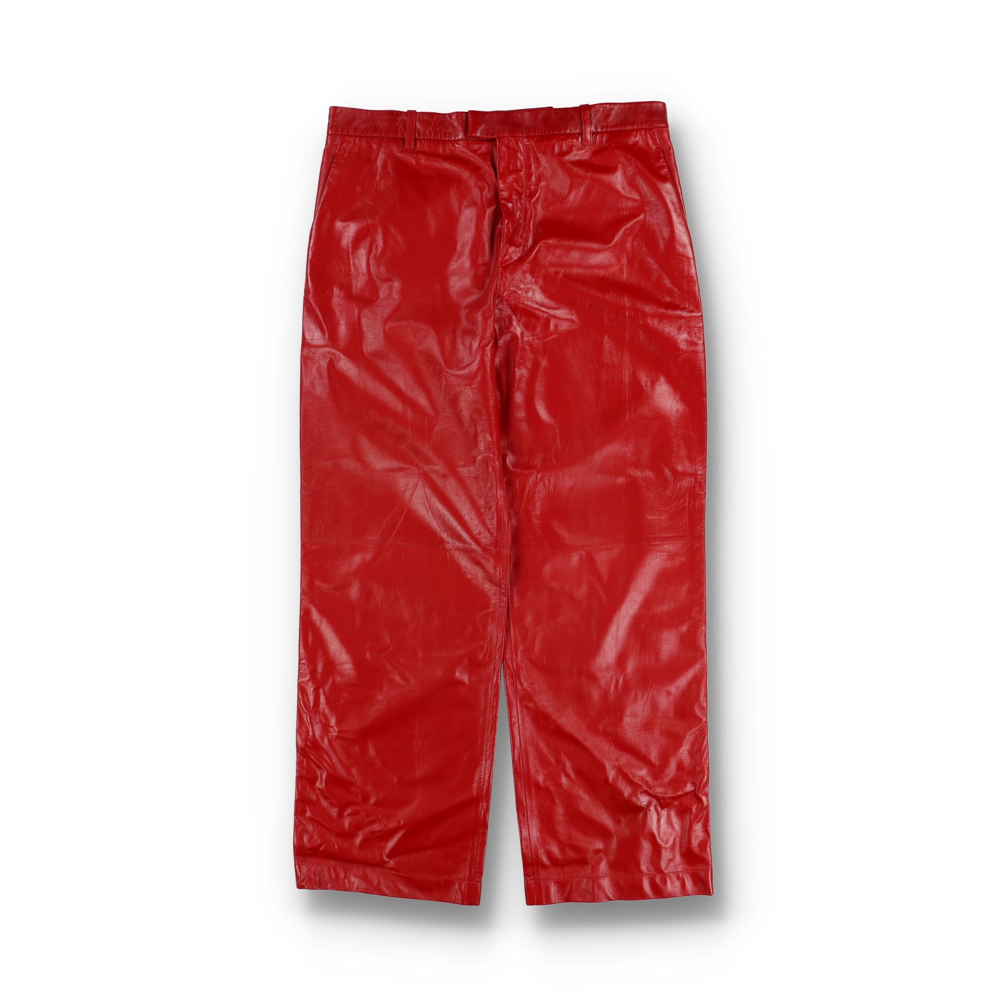 Bottega Veneta Shiny Red Straight-Leg Lambskin Leather Trousers Size US 38 / EU 54 - 2 Thumbnail
