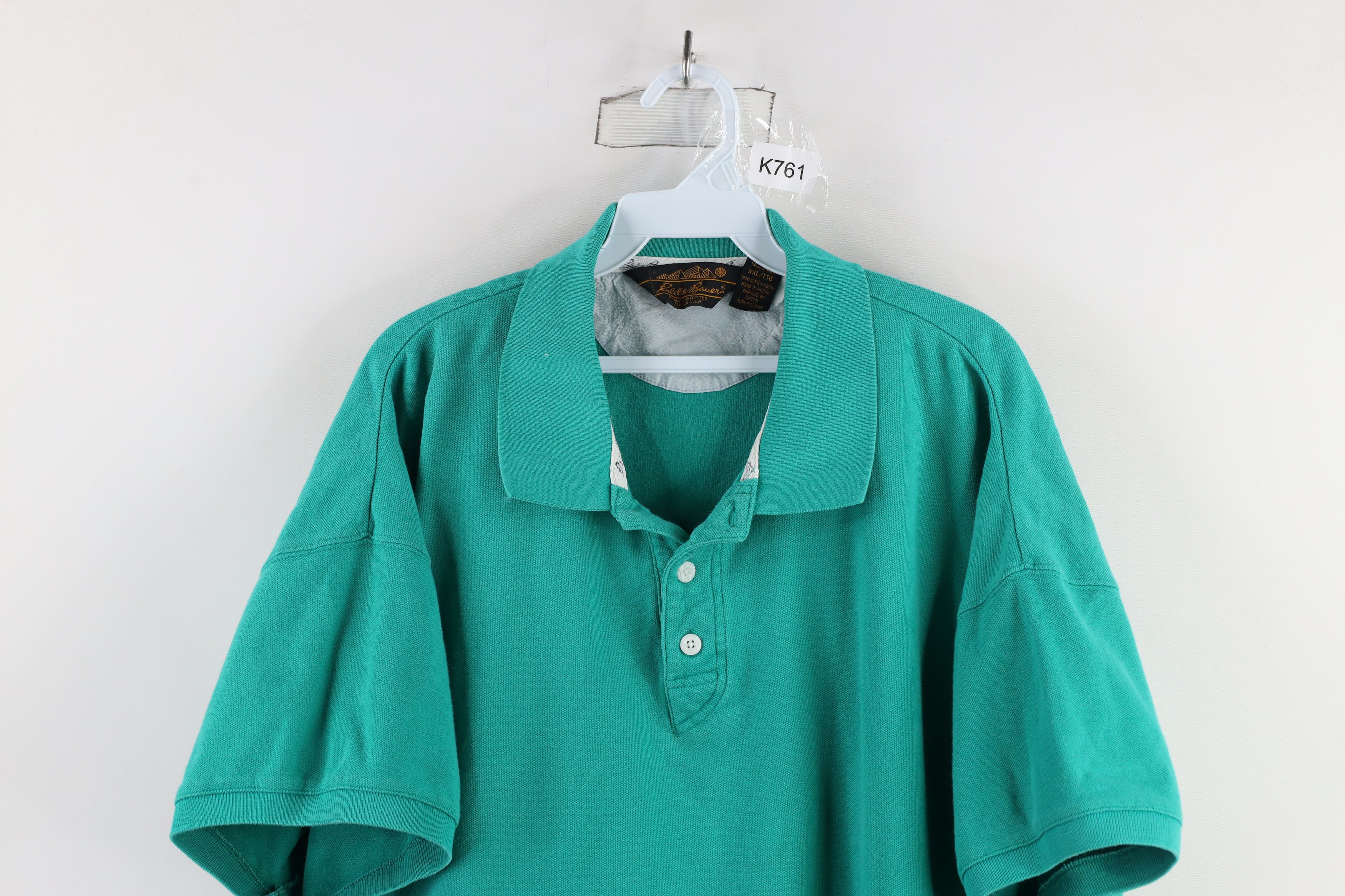 Eddie Bauer × Vintage Vintage 90s Eddie Bauer Blank Heavyweight Polo Shirt Teal Size US XXL / EU 58 / 5 - 2 Thumbnail