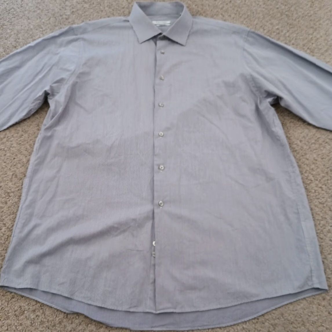 Calvin Klein Calvin Klein Shirt Mens 17 Gray Long Sleeve Button-Up Cotton Striped Shirt Mens Regular Gray Size US XL / EU 56 / 4 - 4 Thumbnail