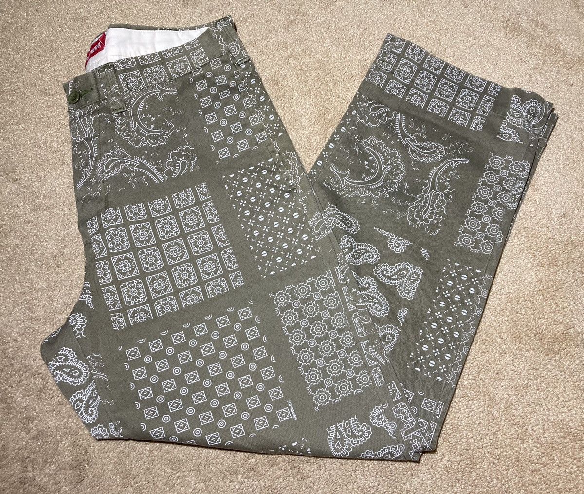 Supreme SS20 Supreme Paisley Grid Chino Pants Olive Bandana 2020