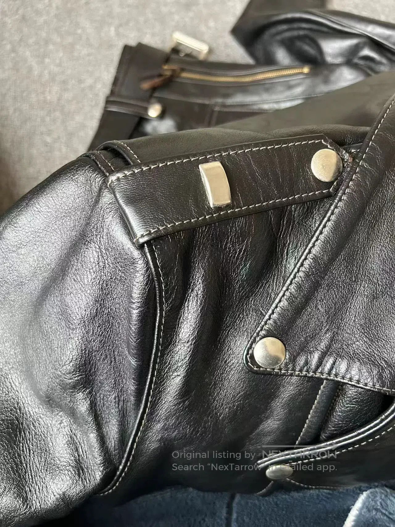 The Real McCoy's black leather motorcycle jacket with houndstooth lining. Size US S / EU 44-46 / 1 - 7 Thumbnail