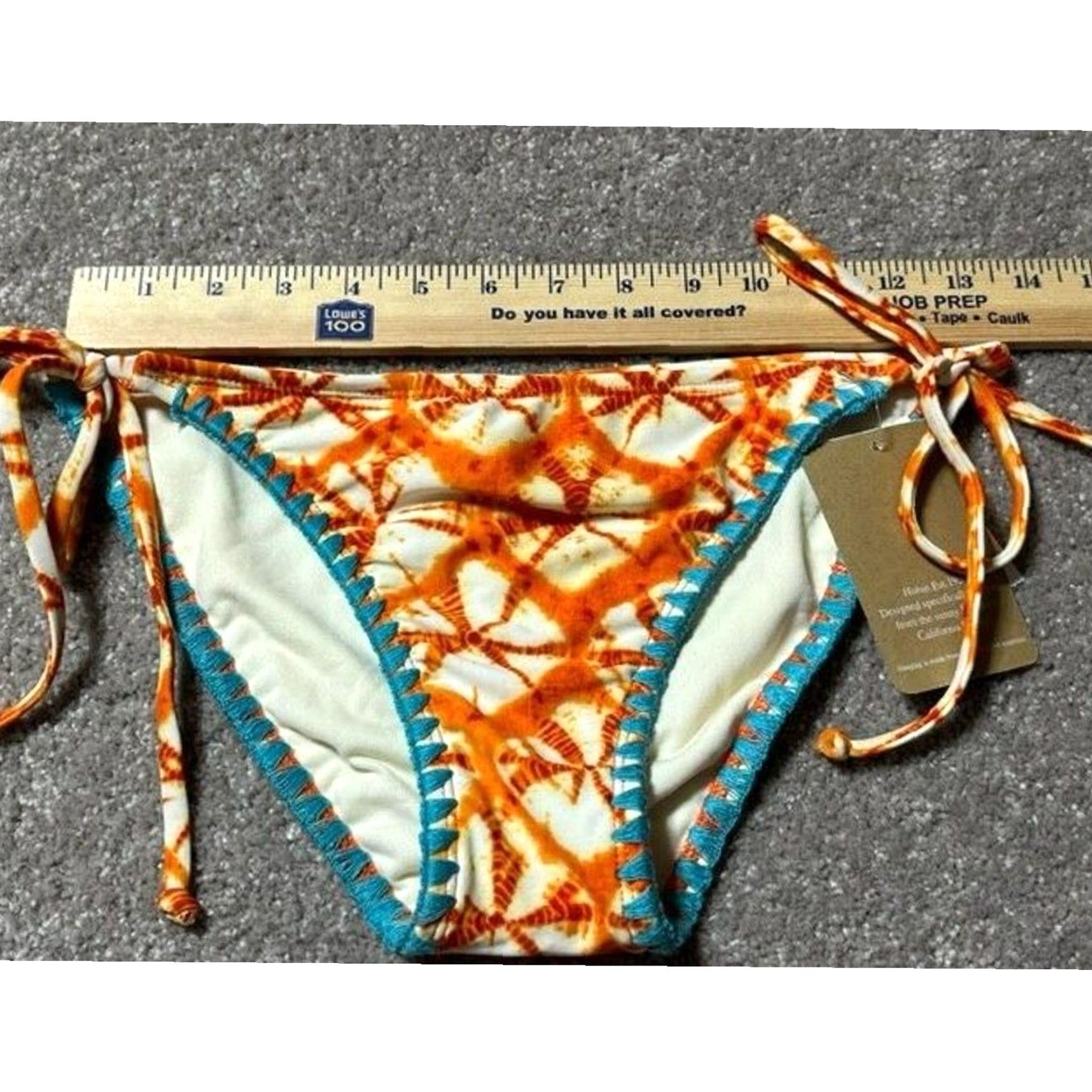 Vintage Hobie Bikini Bottom M Side Tie Boho Chic Batik Hippie Tribal Beach Artistic Womens Swim Bottom M Orange Nylon Blend Lined Hand Wash Only Size 32" / US 10 / IT 46 - 3 Thumbnail