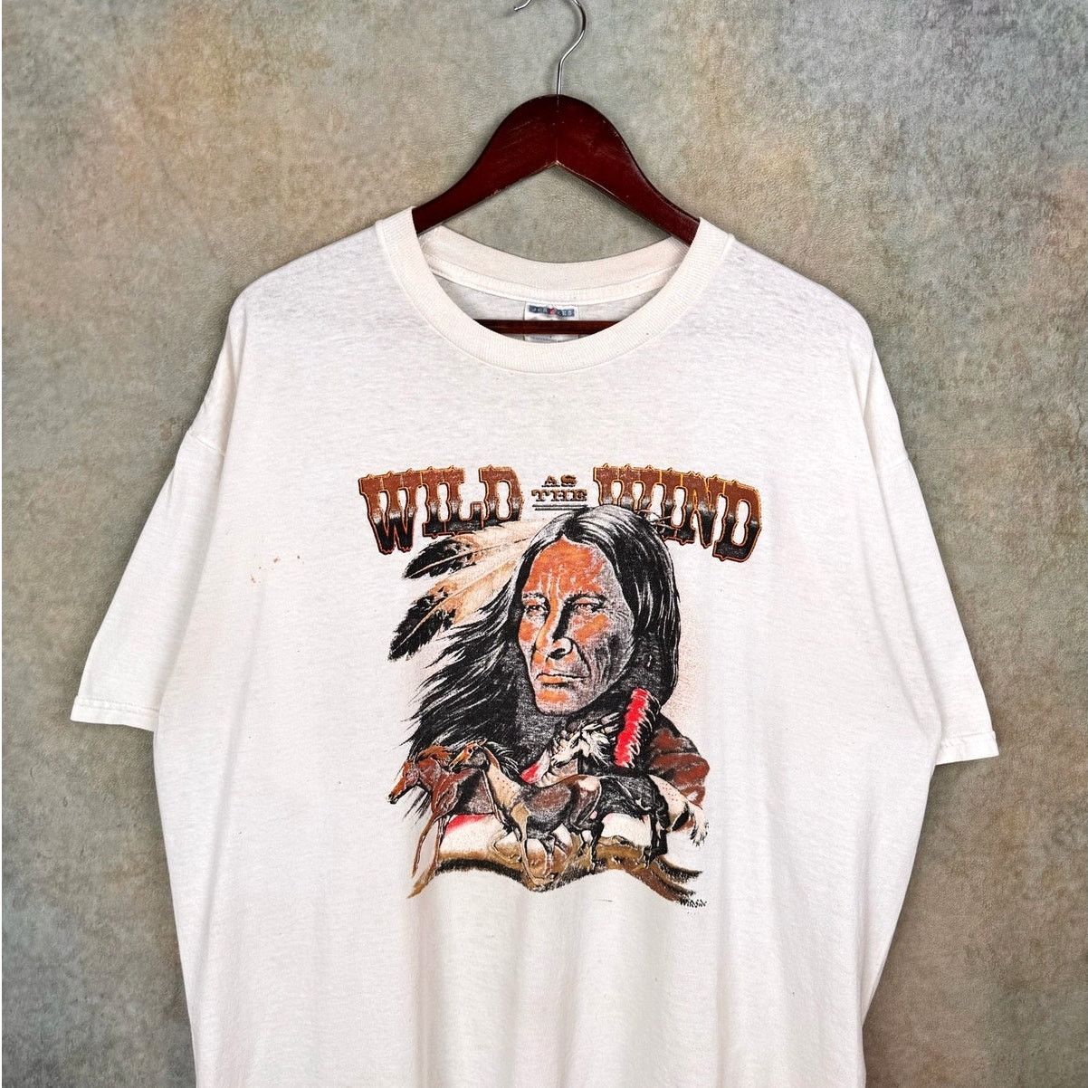 Vintage VTG Wild as the Wind Native T Shirt Sz XL White Horses Size US XL / EU 56 / 4 - 2 Thumbnail
