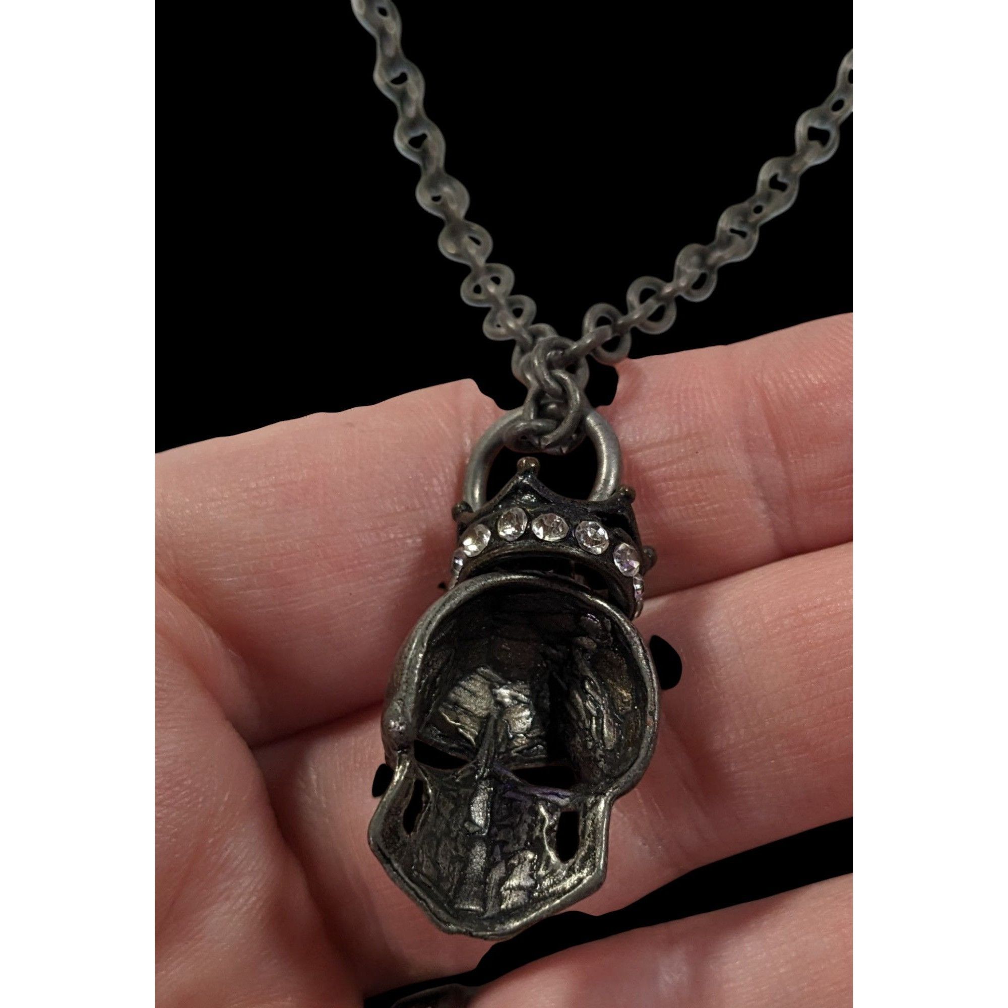 Other Gothic Punk Skull With Rhinestone Crown Pendant Necklace Size ONE SIZE - 5 Thumbnail