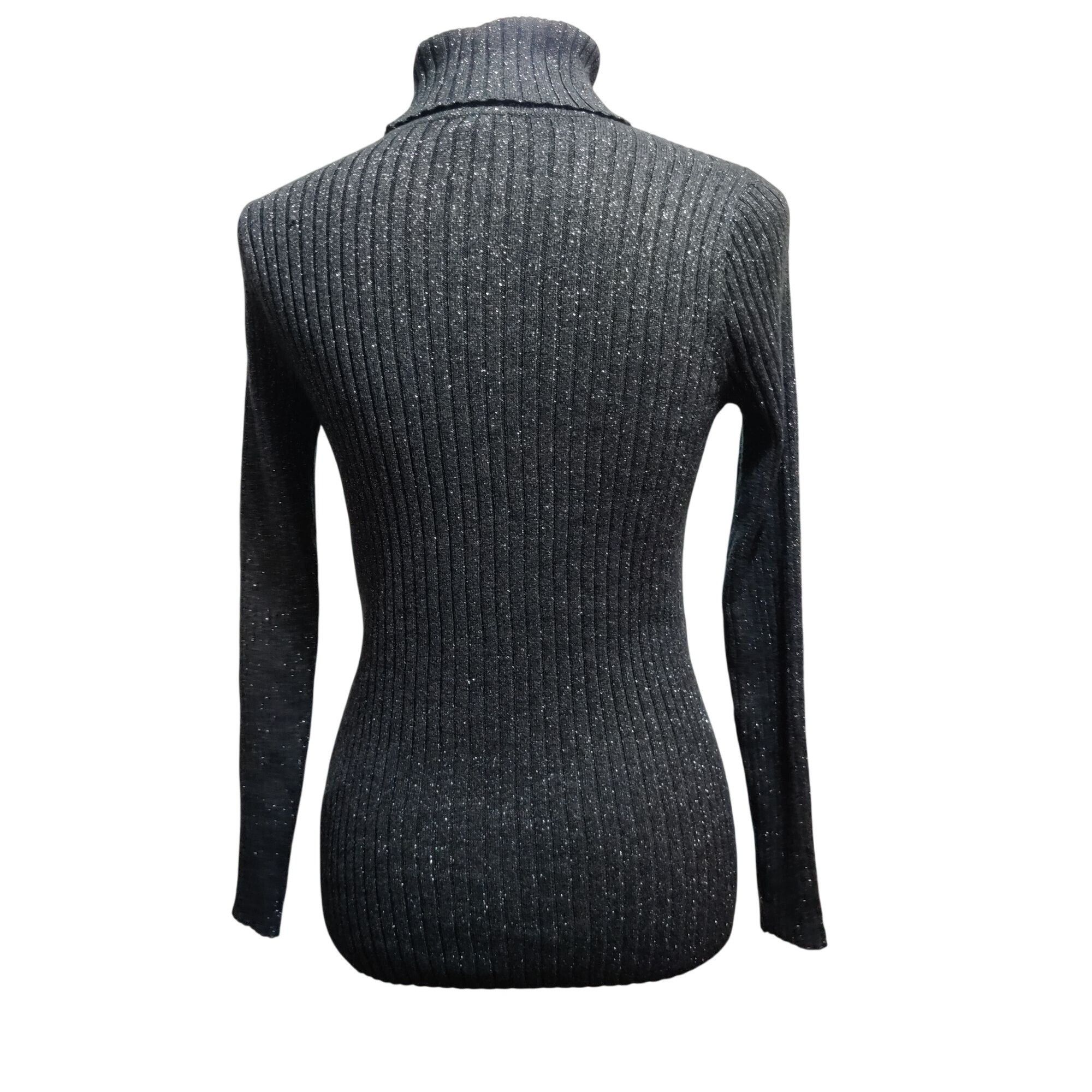 Chicos Chicos 0 Small Black Gray Silver Ribbed Metallic Turtleneck Size S / US 4 / IT 40 - 3 Thumbnail
