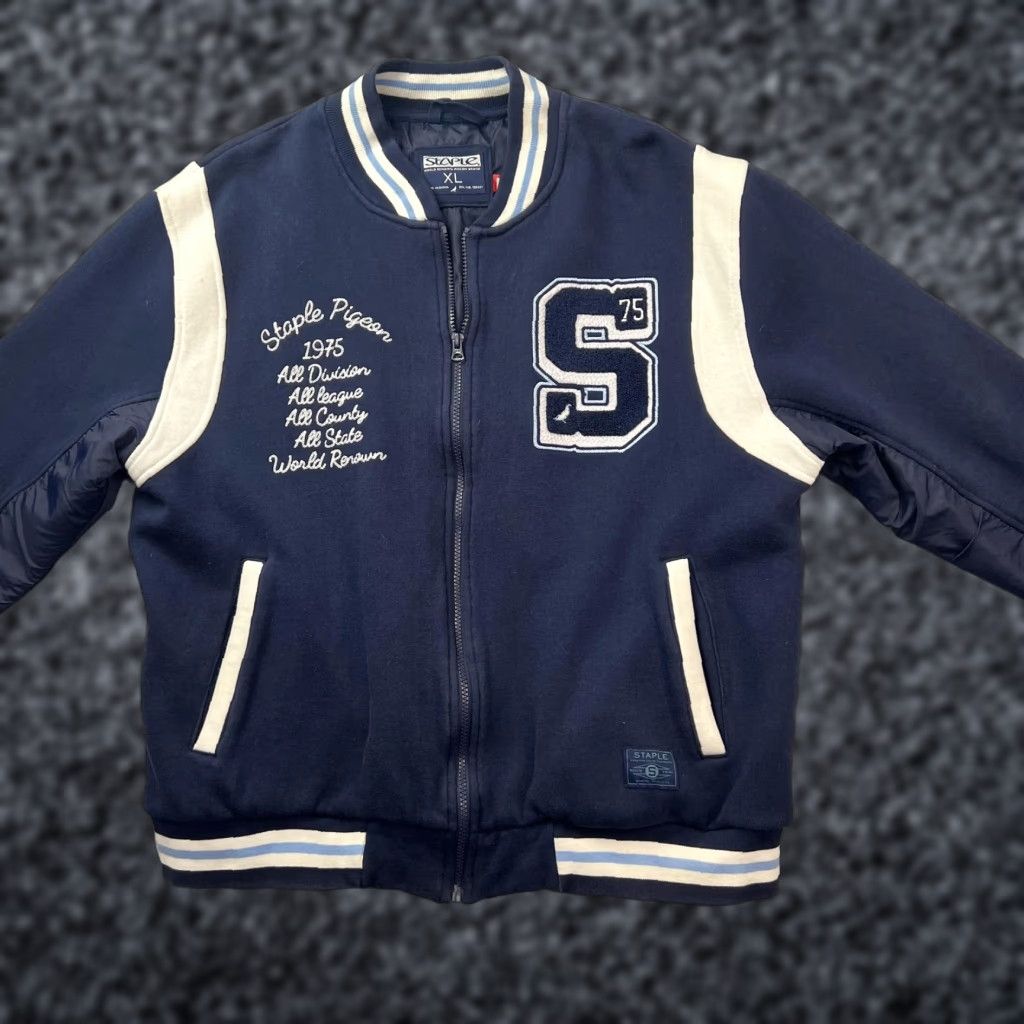 Vintage Staple Pigeon Jacket Mens XL Navy Varsity College Embroidered S 75 Bomber Zip Full-Zip Letterman Size US XL / EU 56 / 4 - 1 Thumbnail