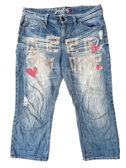 VINTAGE JAPANESE BRAND KEEP SMILE WORDING JORTS