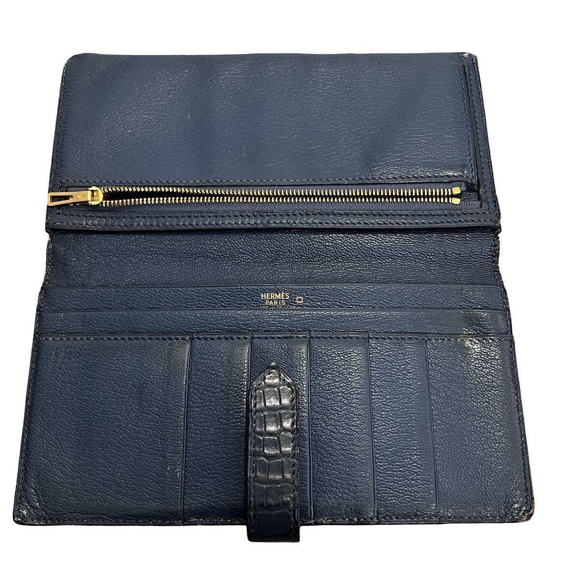 Hermes HERMES Bearn Crocodile Porosus Navy Gold Hardware Wallet Size ONE SIZE - 3 Thumbnail