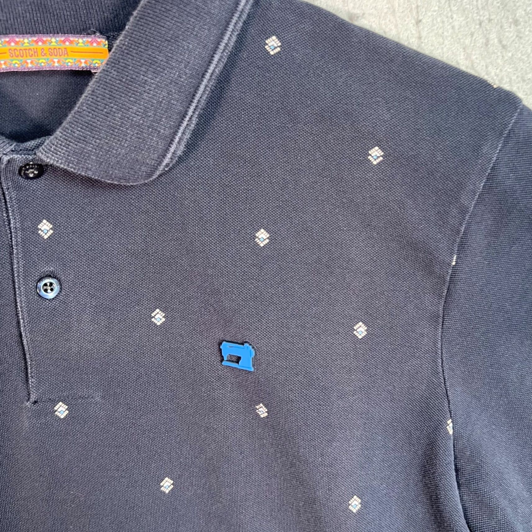 Scotch & Soda VINTAGE Scotch & Soda Polo Shirt Mens Small Navy Blue Diamond Pattern 100% Cotton Size US S / EU 44-46 / 1 - 5 Thumbnail