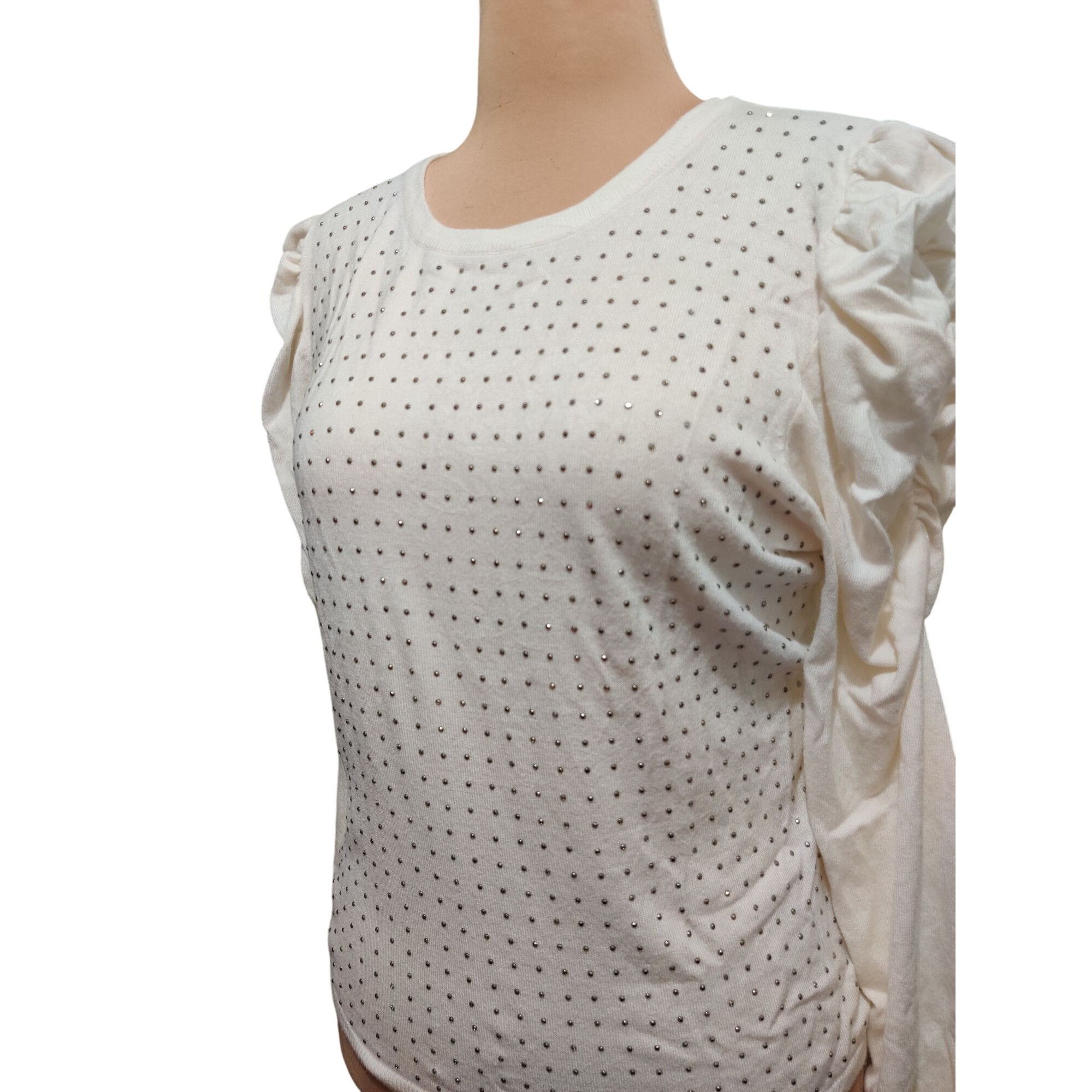 Other Joseph A L Womens Top Cream Long Sleeve Rhinestone Puff Shou Size L / US 10 / IT 46 - 10 Thumbnail