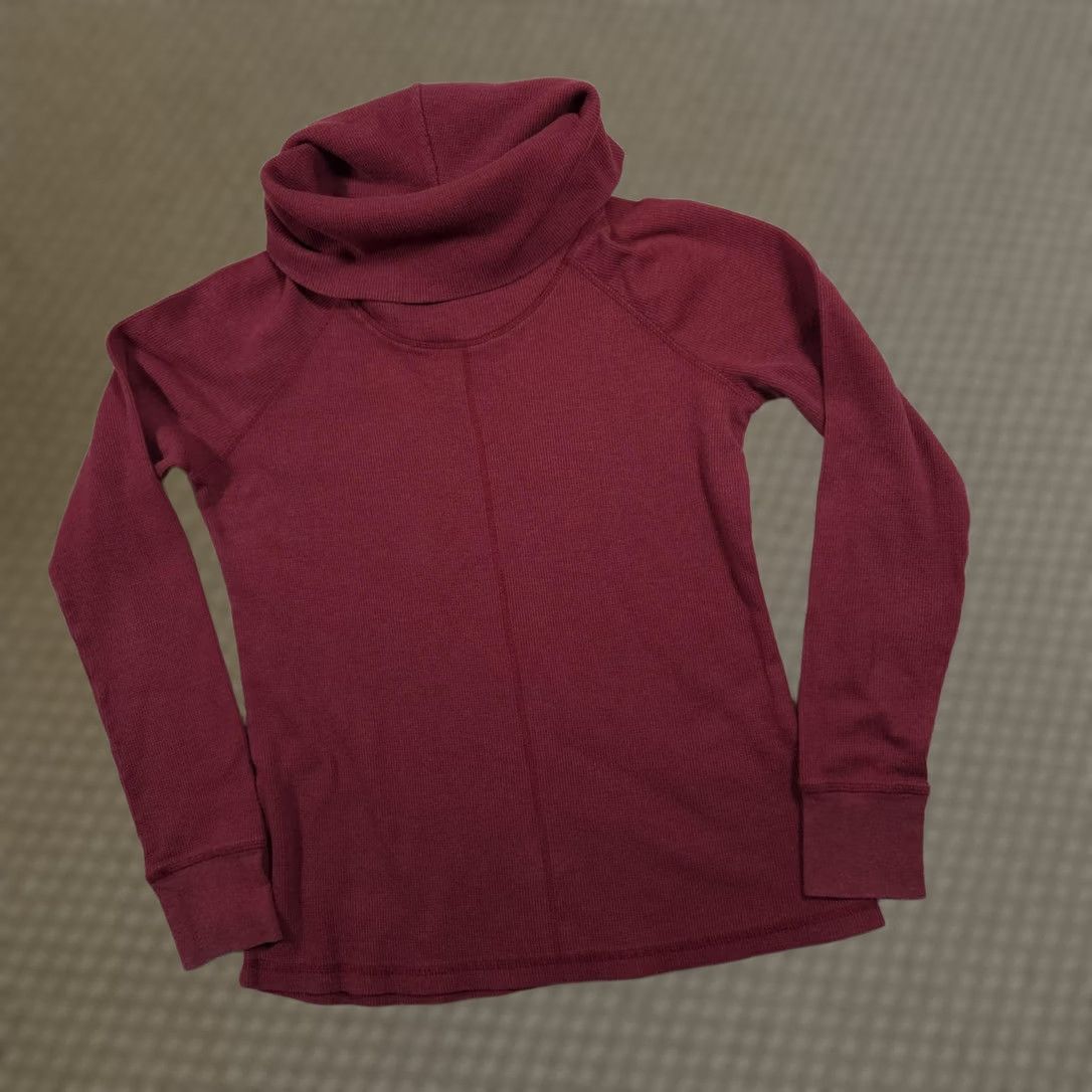 Vintage Woolrich Womens Small Burgundy Cowl Neck Thermal Waffle Knit Long Sleeve Shirt - Raglan, Cotton Blend, Stretch, Base Layer Size S / US 4 / IT 40 - 1 Thumbnail