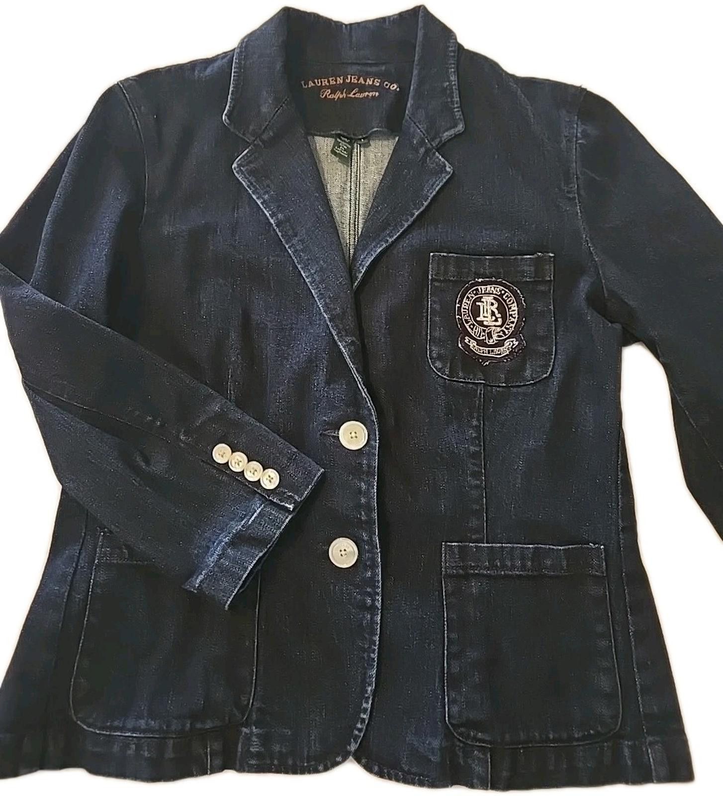 Lauren Ralph Lauren VTG Ralph Lauren Blazer Jacket Denim Dark Wash Crescent Size L / US 10 / IT 46 - 1 Thumbnail