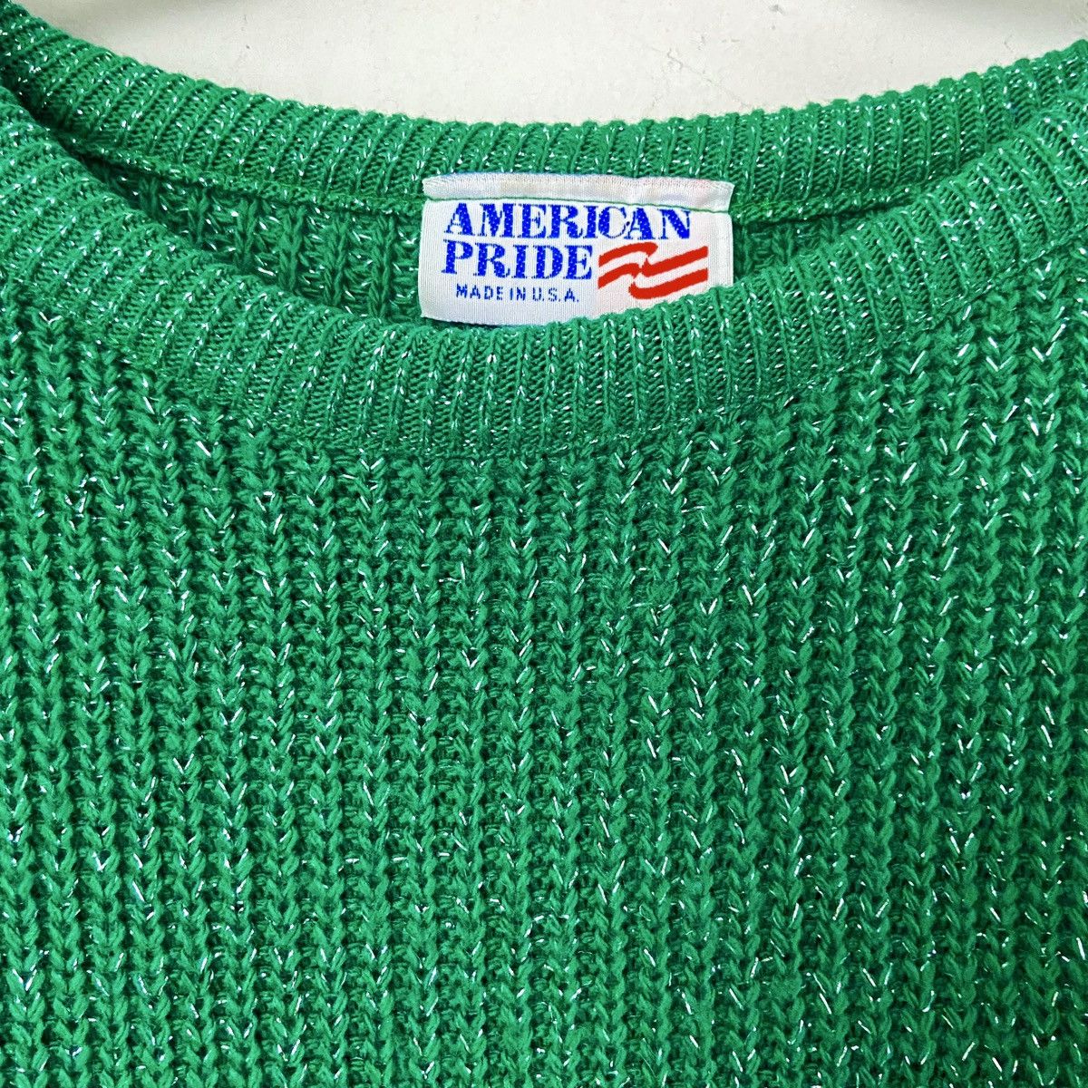Other Vintage 1980s Green & Silver Crewneck Pullover Sweater | Med Size M / US 6-8 / IT 42-44 - 7 Thumbnail