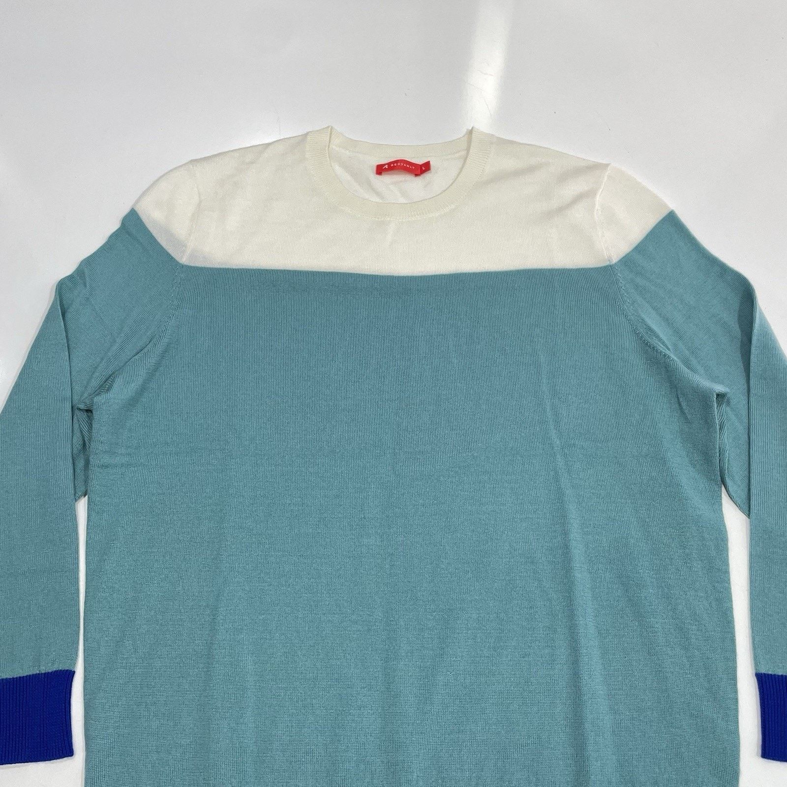 Nordstrom Redvanly Merino Wool Pullover Sweater White Teal Colorblock Size US L / EU 52-54 / 3 - 3 Thumbnail