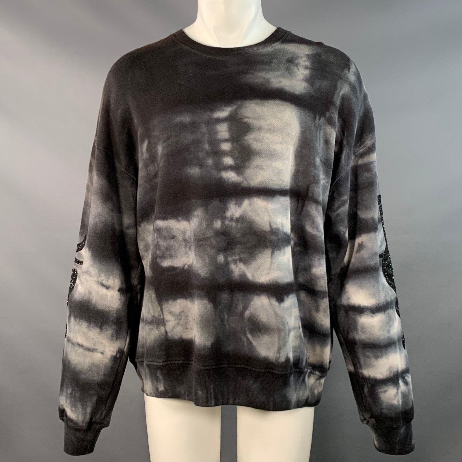Amiri Grey Black Tie Dye Glitter Applique Cotton Sweatshirt Size US S / EU 44-46 / 1 - 1 Thumbnail