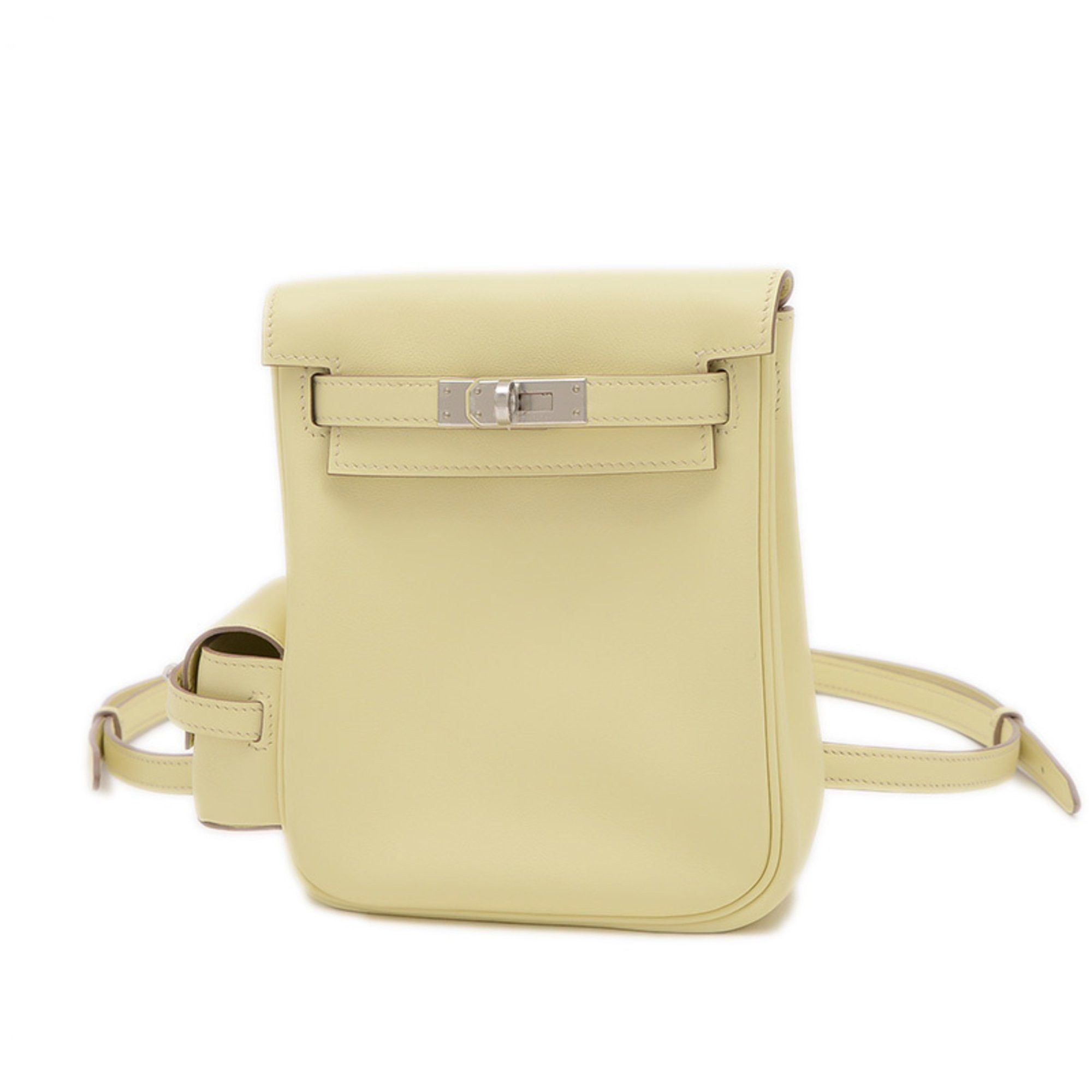 Hermes Kelly Jump Backpack Shoulder Bag Swift Jaune Milton Silver Hardware W Engraved, Women's
