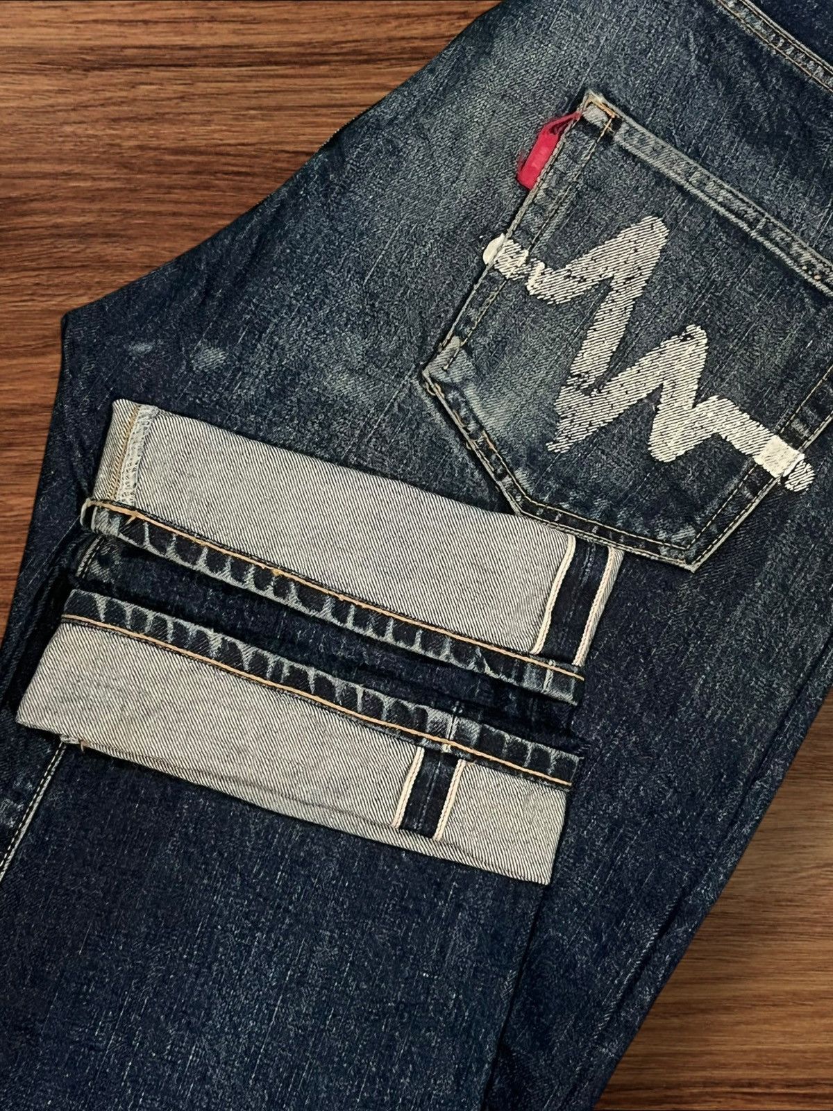 WHIZ LIMITED Whiz Limited Mud Indigo Washed Distress Selvedge Loose Jeans Size US 33 - 8 Thumbnail