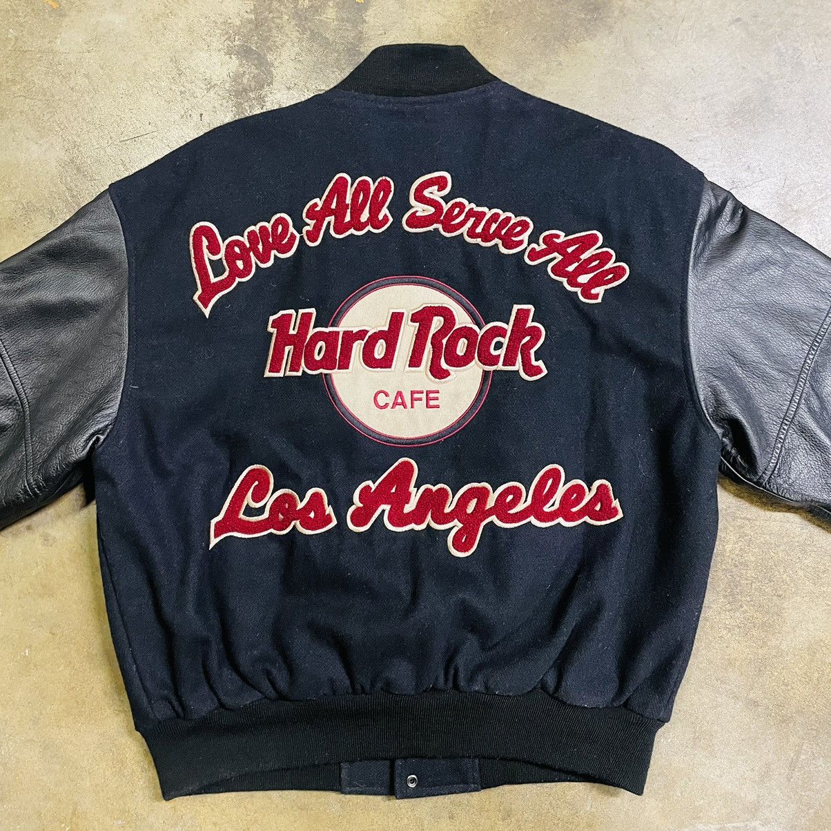 image of Archival Clothing x Hard Rock Cafe Vintage 90's Hard Rock Cafe Los Angeles Varsity Jacket in Black 