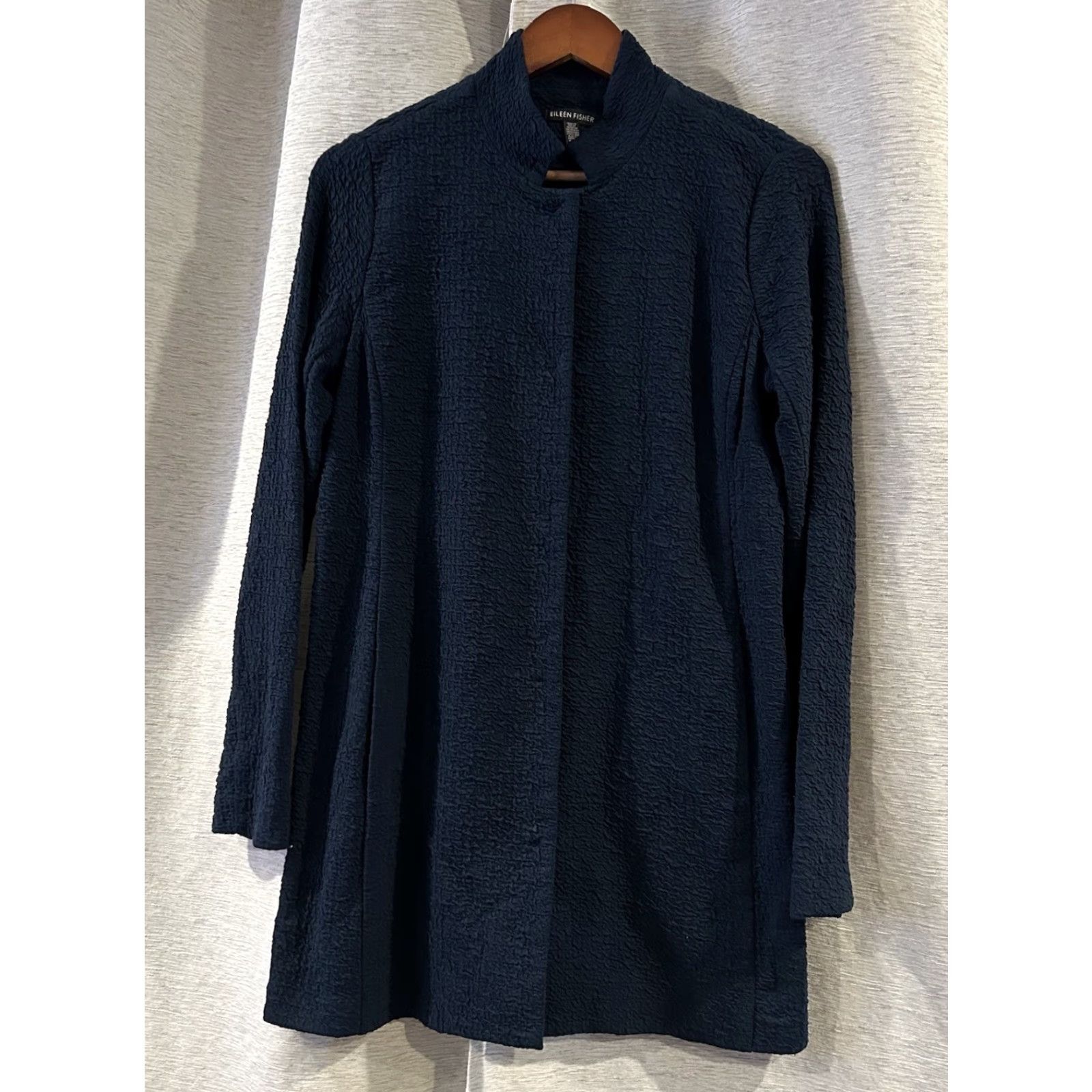 Eileen Fisher VINTAGE EILEEN FISHER ORGANIC COTTON & TENCEL PUCKER STAND COLLAR LONG JACKET XS Size XS / US 0-2 / IT 36-38 - 2 Thumbnail