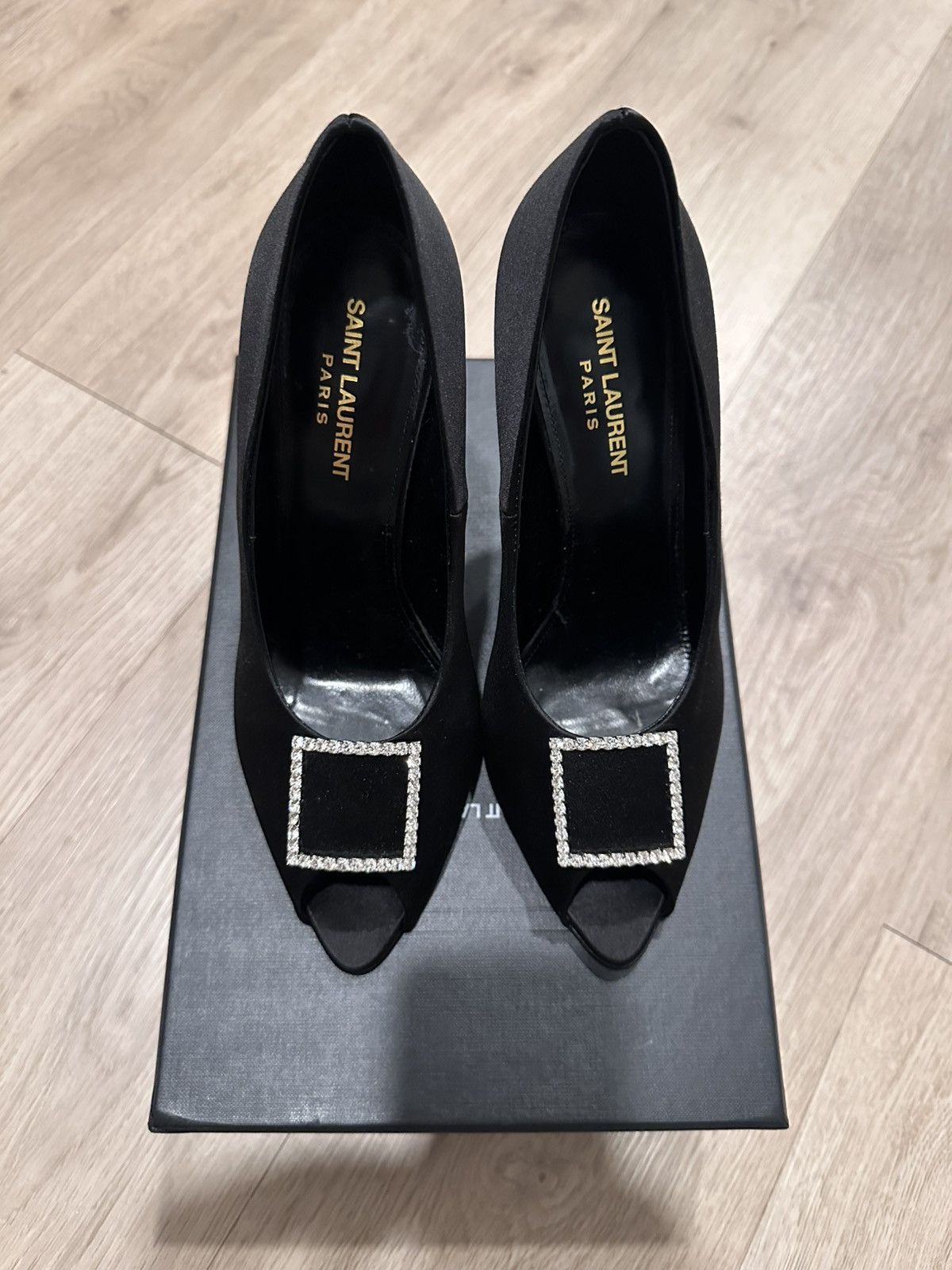 Saint Laurent Paris Franky Crystal Buckle Peep Toe Pump Size US 10.5 / IT 40.5 - 6 Thumbnail
