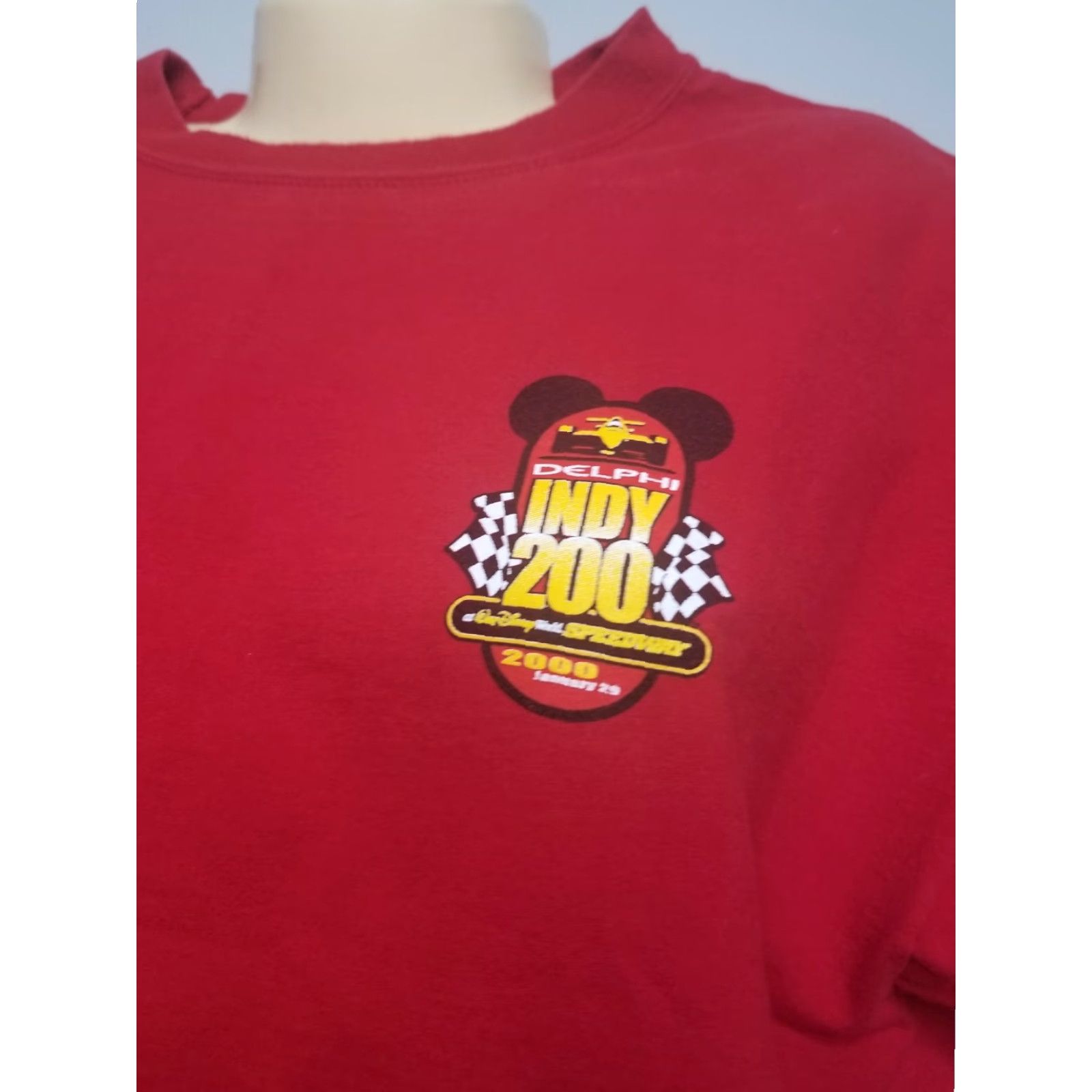 VINTAGE Walt Disney NASCAR USA T-Shirt Mens L Red 2000 Indy Delphi Walt Disney World Racing Crew Neck Short Sleeve Graphic Tee