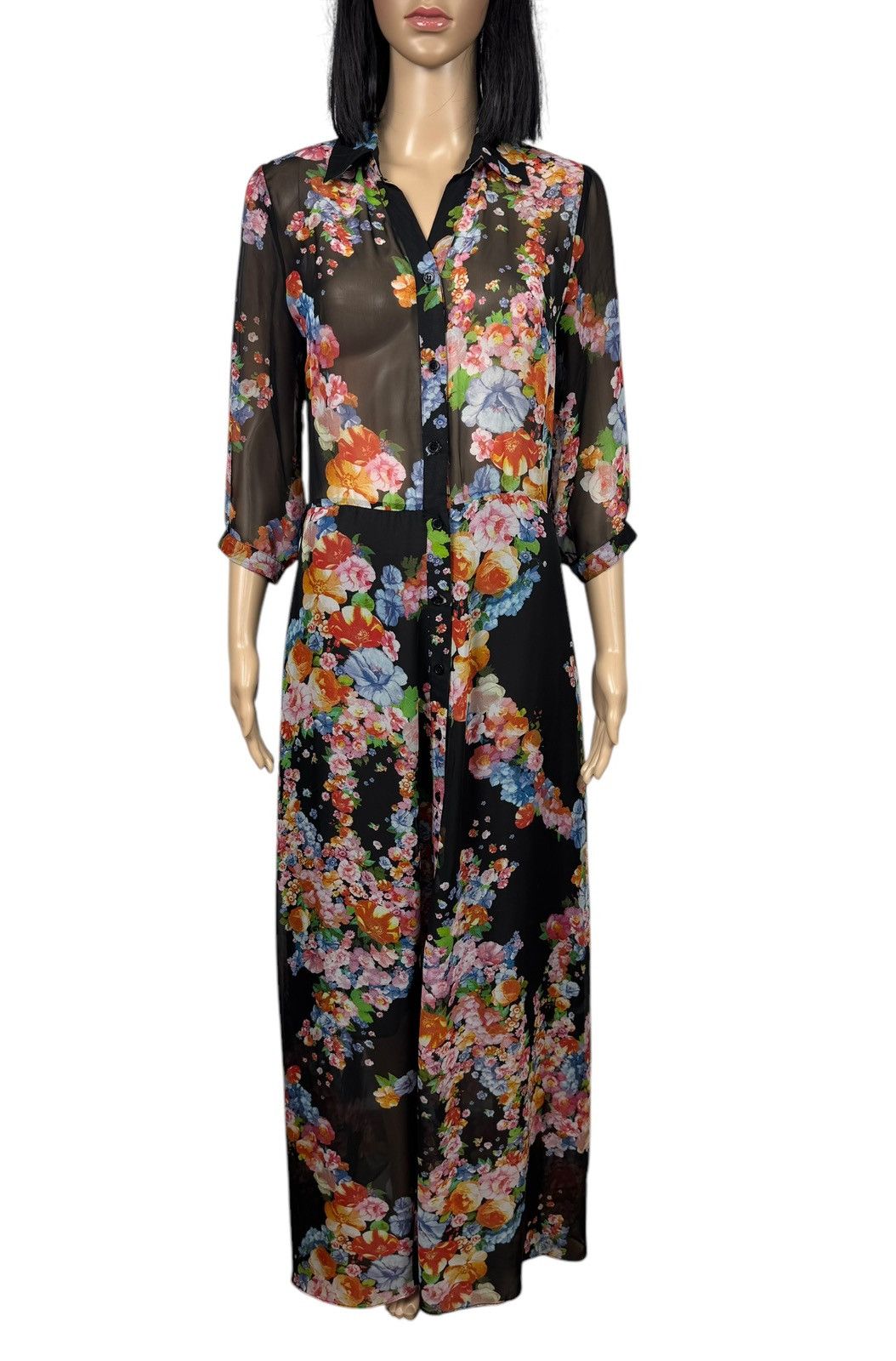 Designer Ulyana Sergeenko Maxi Dress Floral Printed Mesh size L Size L / US 10 / IT 46 - 2 Thumbnail