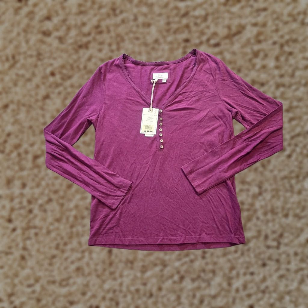 FatFace Fat Face Top Womens Size 10 Purple Henley Pajama Long Sleeve Lounge Casual Cozy Size L / US 10 / IT 46 - 1 Thumbnail