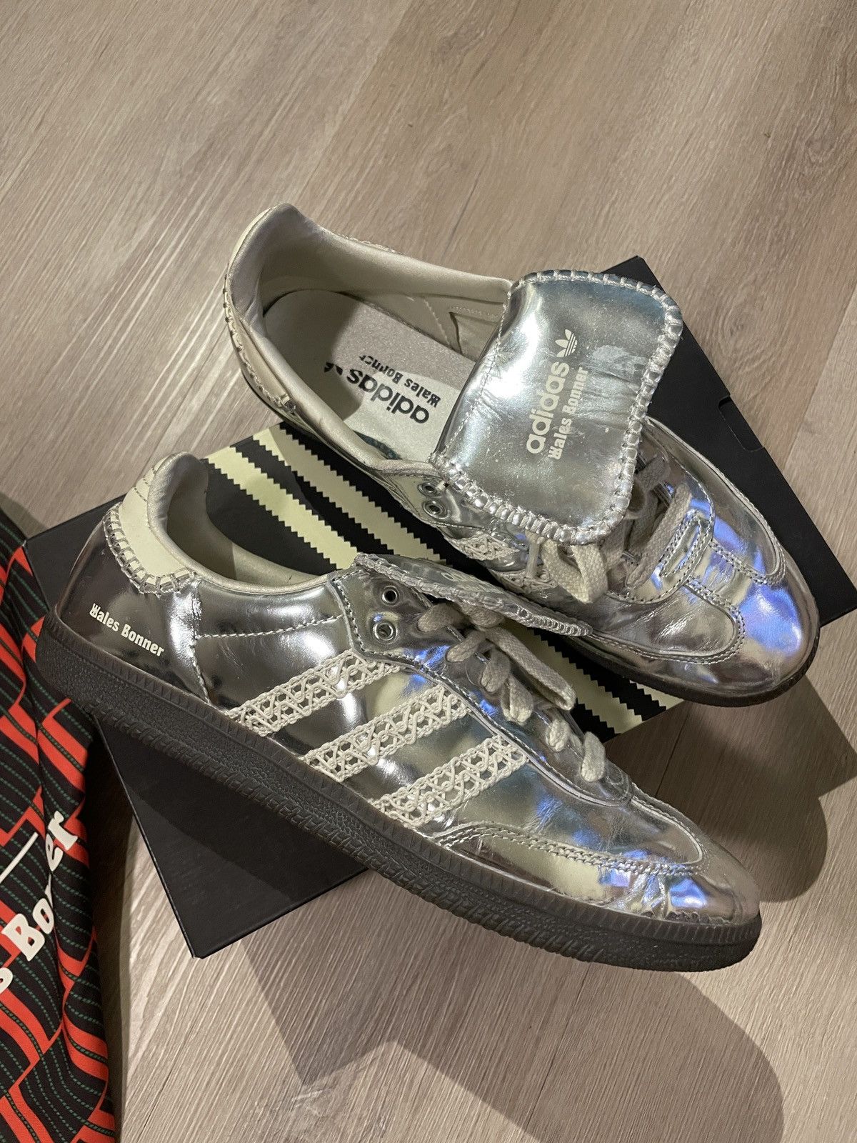 adidas gazelle silver green womens adidas x Wales Bonner Samba Sneakers in Silver