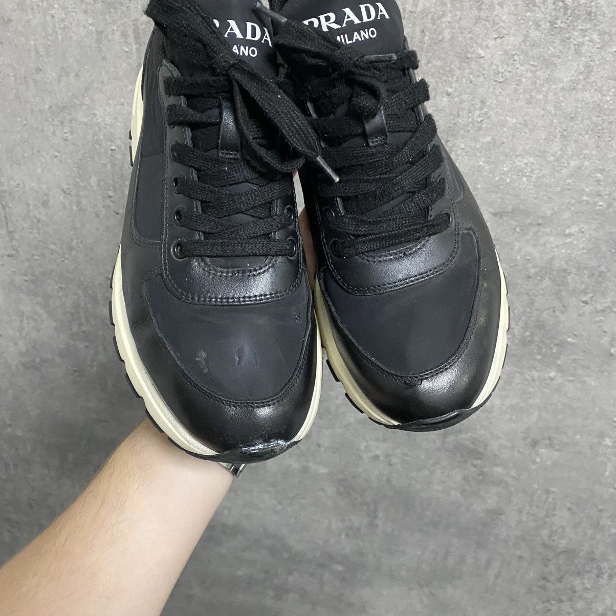 Prada Prada Milano Black Leather Shoes Trainers Prax 01 Size US 7.5 / EU 40-41 - 4 Thumbnail