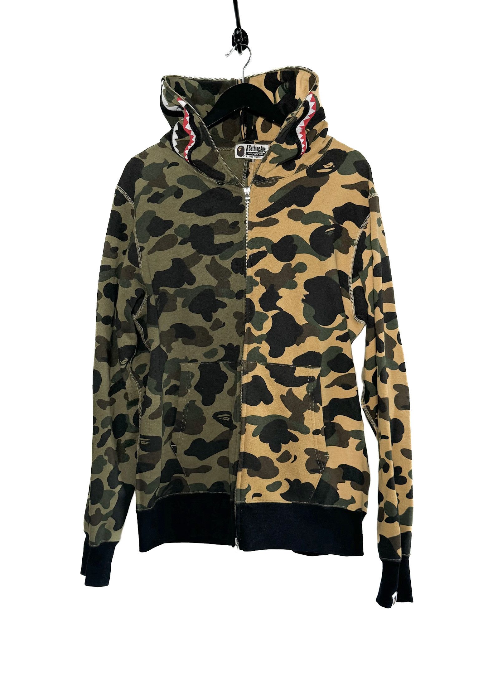 Bape Bape Beige Green Half Half Shark Hoodie Size US XL / EU 56 / 4 - 2 Thumbnail