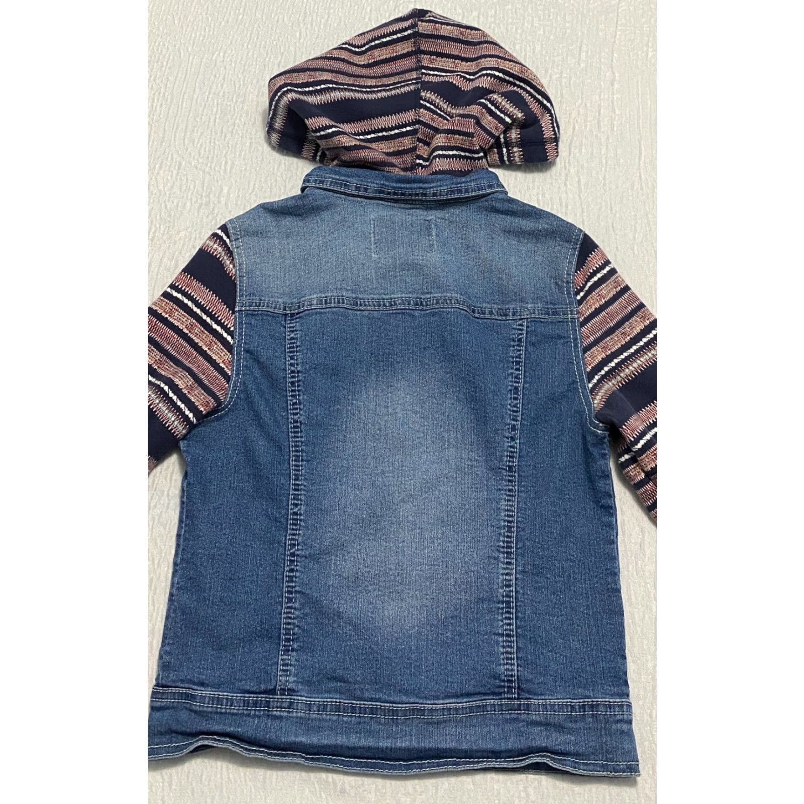 Vintage Wallflower Hooded Denim Jacket Shirt Women Juniors S Blue Striped Casual Basic Size 28" / US 6 / IT 42 - 3 Thumbnail