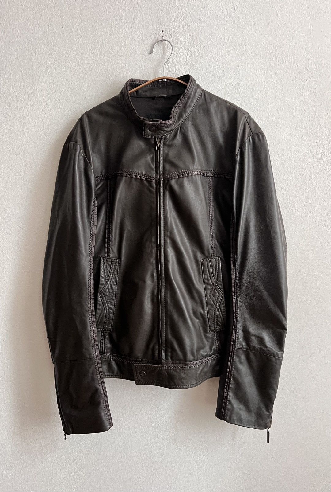 Just Cavalli 2000s Cavalli knit pattern leather biker jacket Size US L / EU 52-54 / 3 - 1 Thumbnail