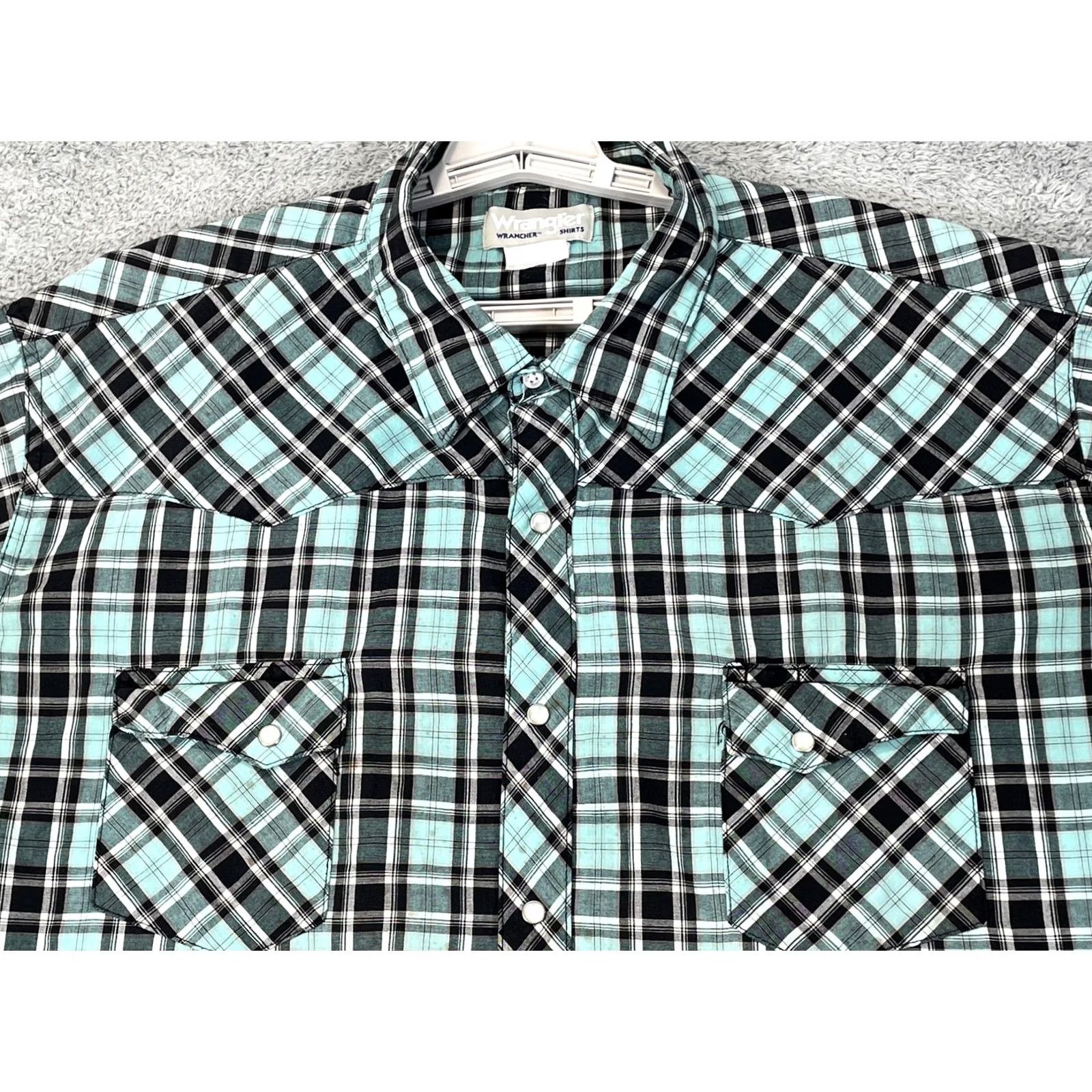 Wrangler VINTAGE Wrangler Shirt Mens XL Blue Black Plaid Pearl Snap Western Rodeo Size US XL / EU 56 / 4 - 3 Thumbnail