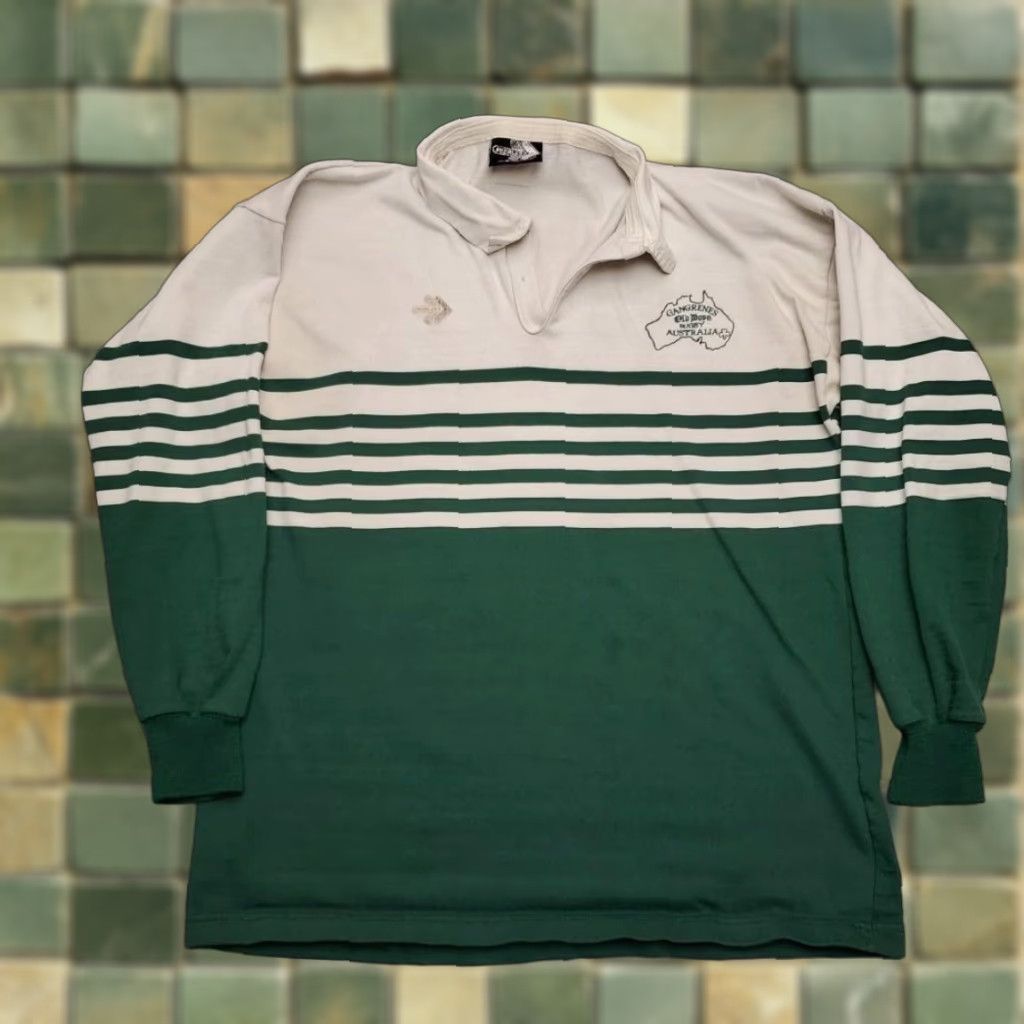 Vintage VINTAGE Peerless Gangrenes Rugby Shirt Mens Large Green Striped 80s Australia Old Boys Polo Jersey Long Sleeve Collar Mens Size US M / EU 48-50 / 2 - 1 Thumbnail