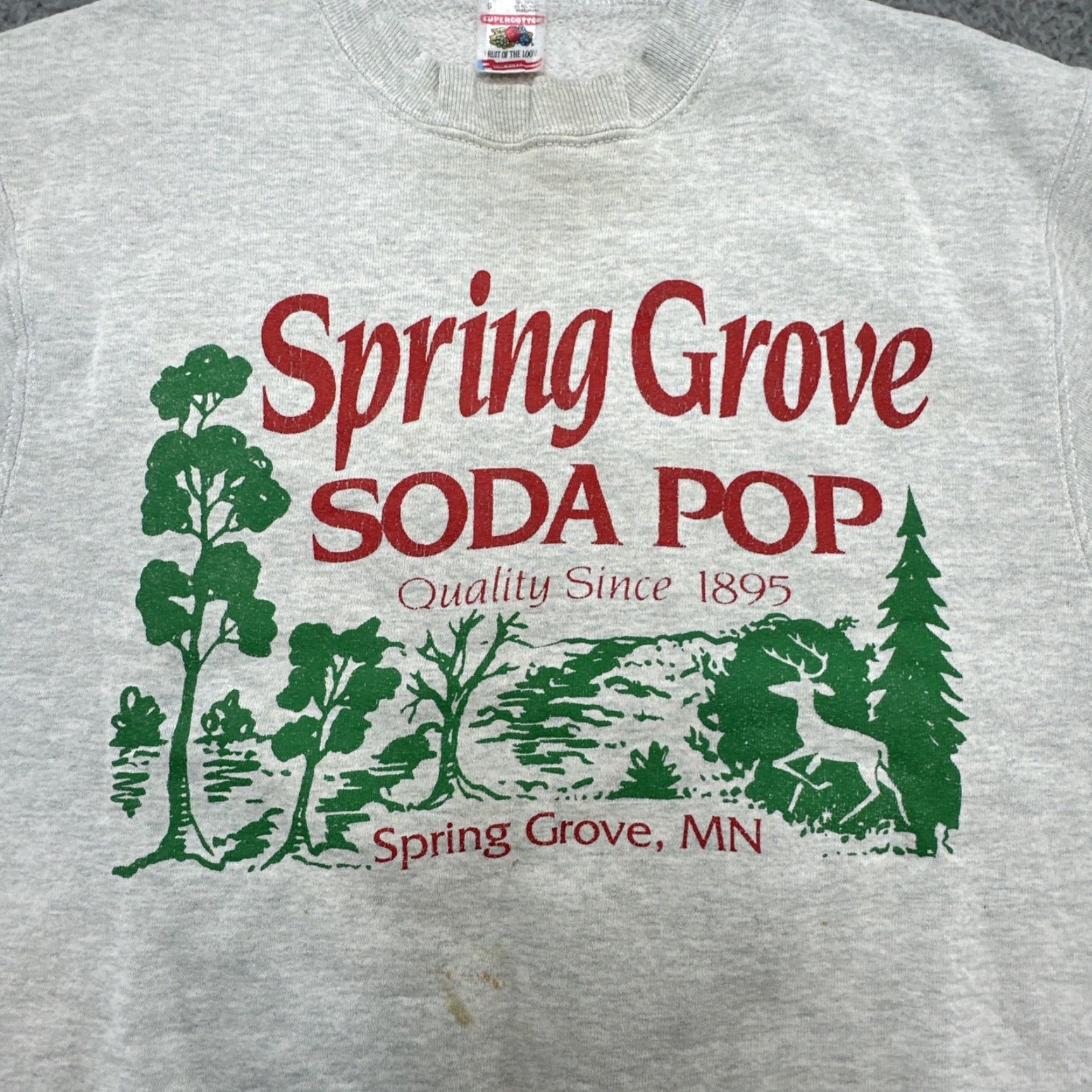 Fruit Of The Loom VINTAGE 80s 90s Spring Grove Soda Pop MN Sweatshirt Distressed Thrashed USA Rare Size US S / EU 44-46 / 1 - 4 Thumbnail