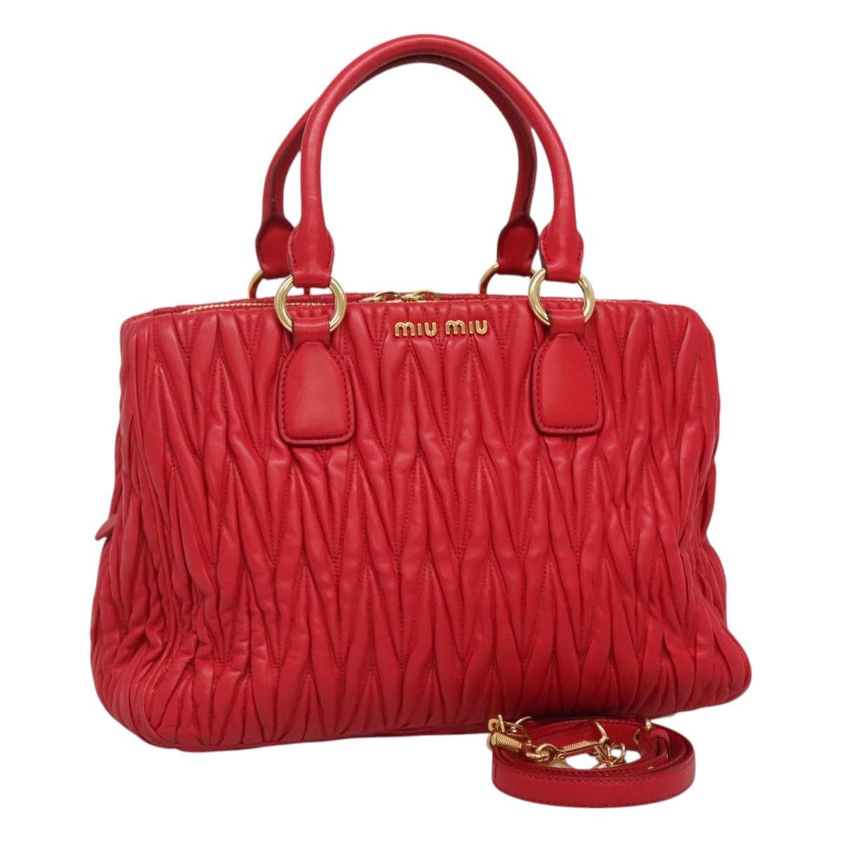 Miu Miu Miu Miu Matelasse Hand Bag Leather 2way Red Gold Miu Miu Miu Miu Matelasse Hand Bag Leather 2way Red Gold