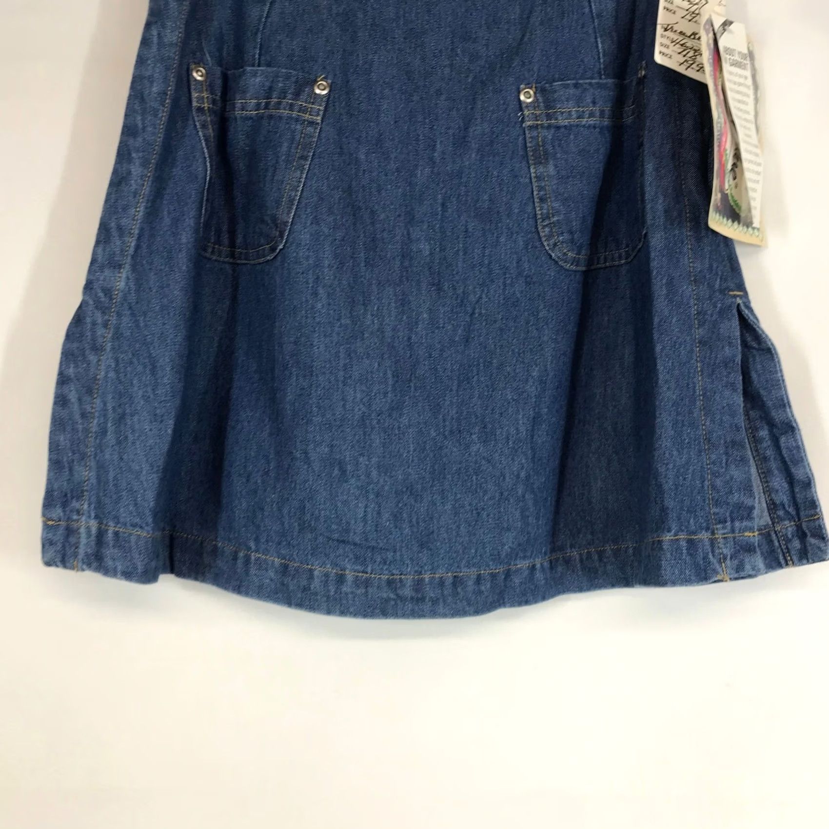 Denime VINTAGE True Blue Denim Mini Skirt Tie Waist Pockets Blue Jean Womens Size 7 8 Size 28" / US 6 / IT 42 - 3 Thumbnail