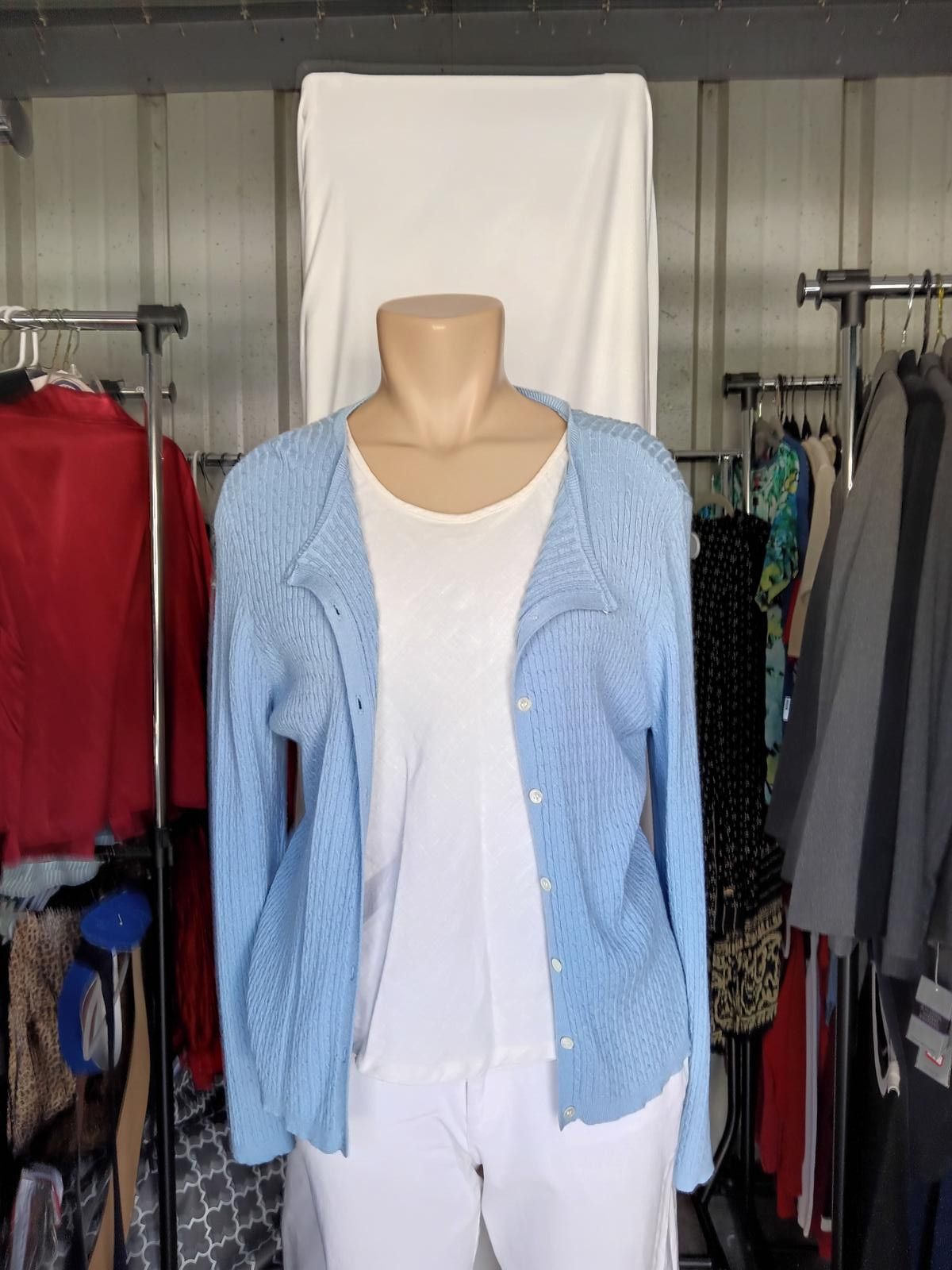 Charter Club Chater's Club Light Blue Cable Knit Cardigan Size L / US 10 / IT 46 - 1 Thumbnail