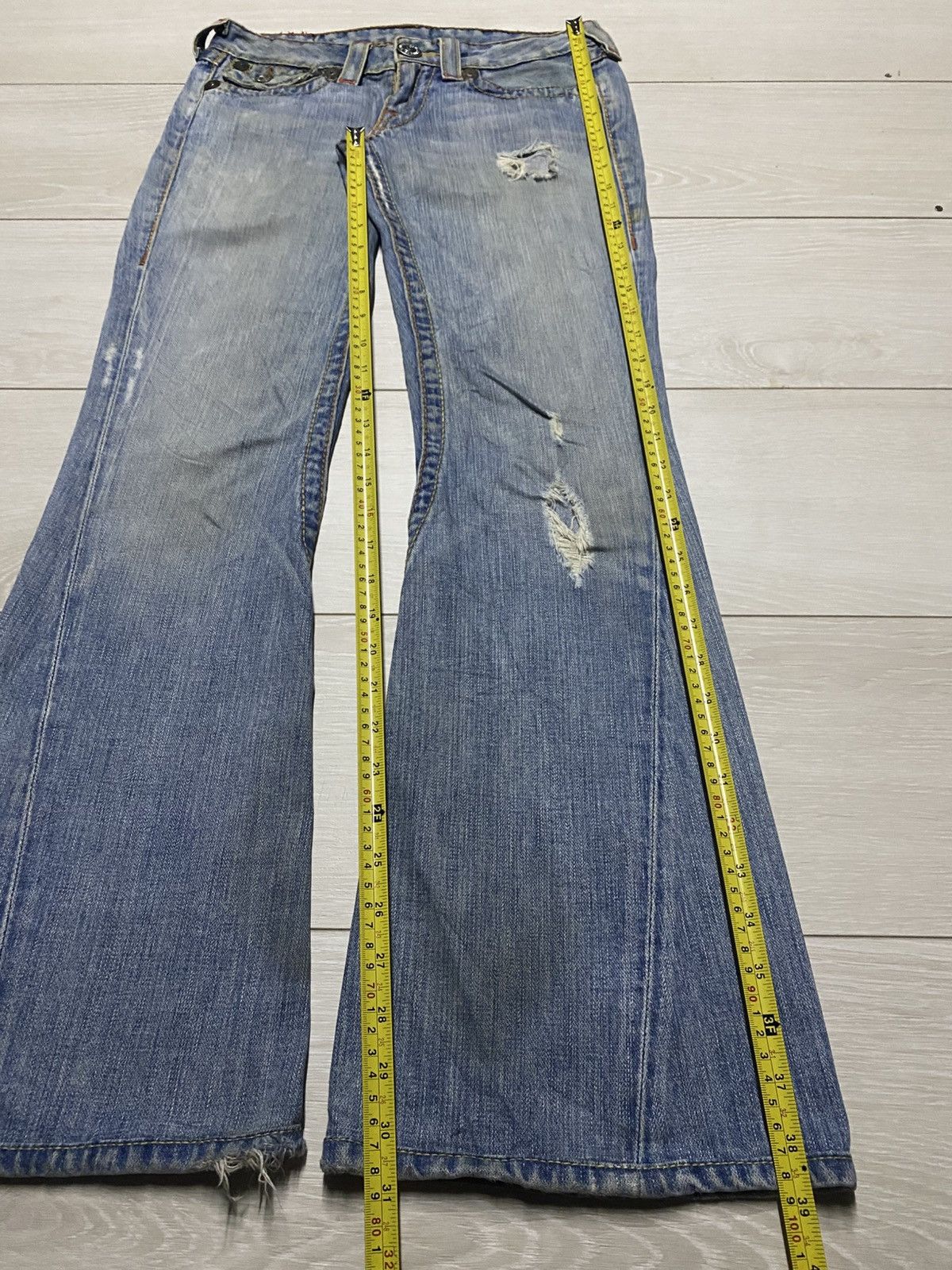 Tornado Mart True Religion Light Wash Super Flare Distressed Jeans Size US 29 - 18 Thumbnail