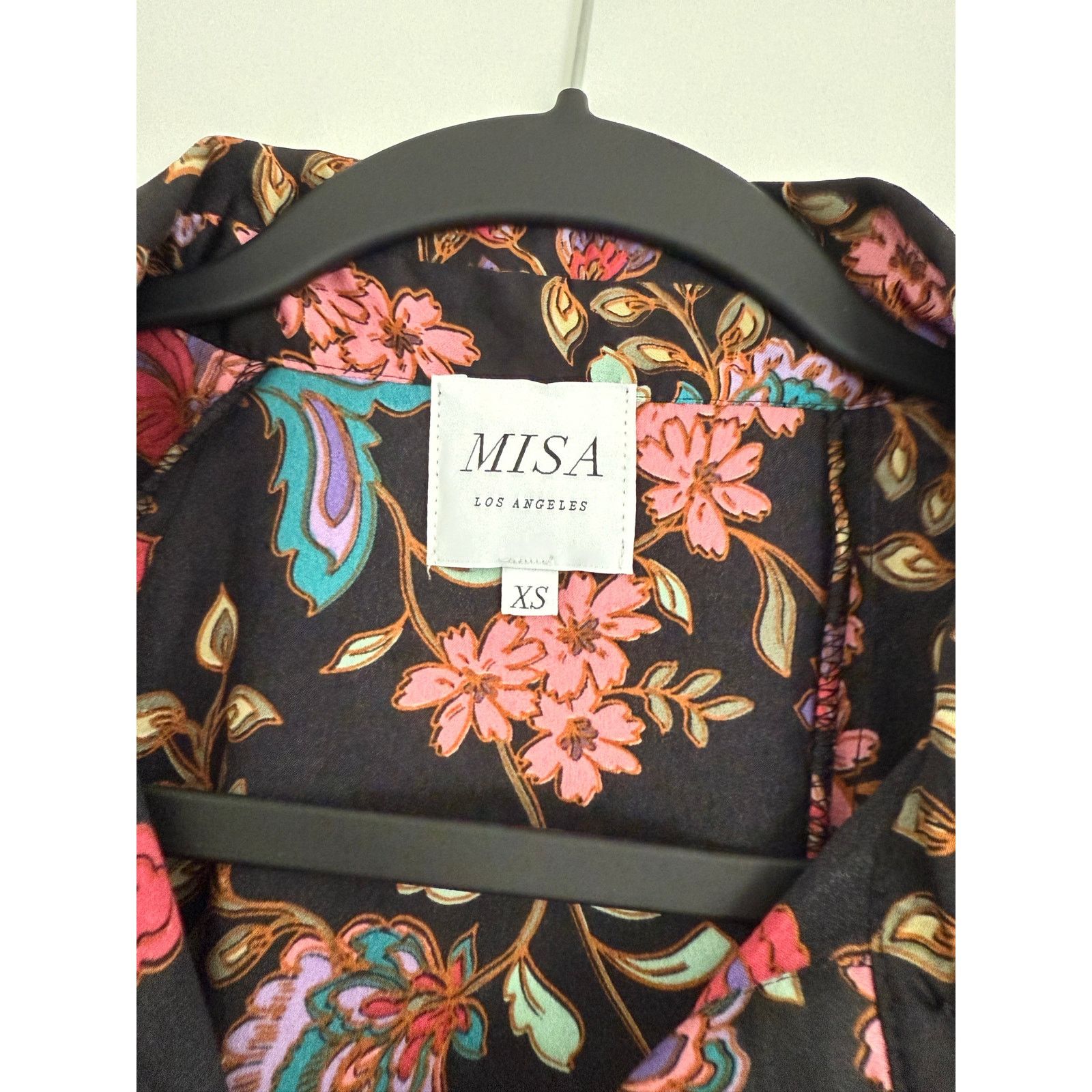 MISA Los Angeles $198 New Misa Floral Silky Button Down - XS - Black / Pink Size XS / US 0-2 / IT 36-38 - 6 Thumbnail
